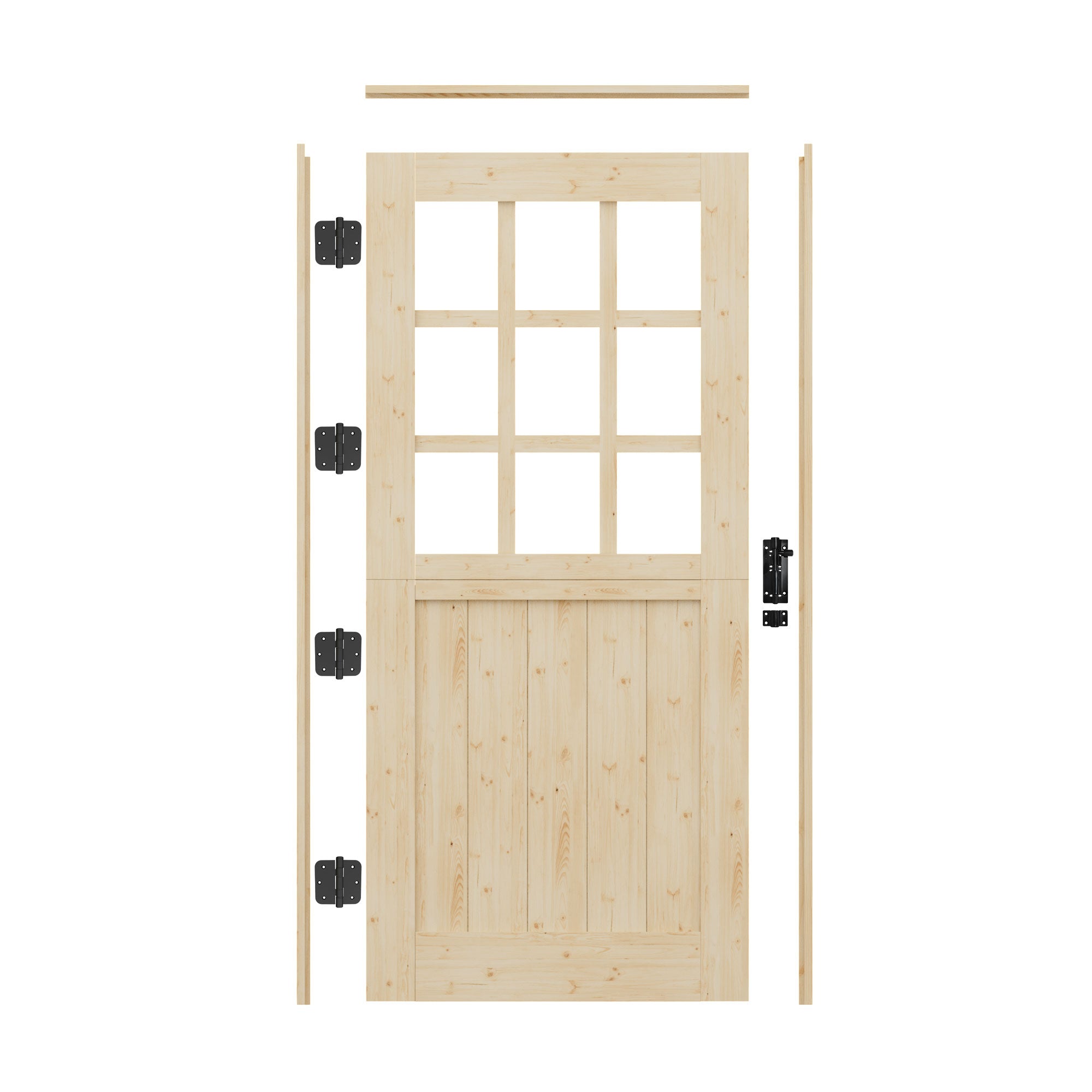 Ark Design Solid Pine Universal 9 Lite Clear Glass Unfinished Dutch Door, Pine Wood Front Door with/without Ready-to-Assemble Jamb