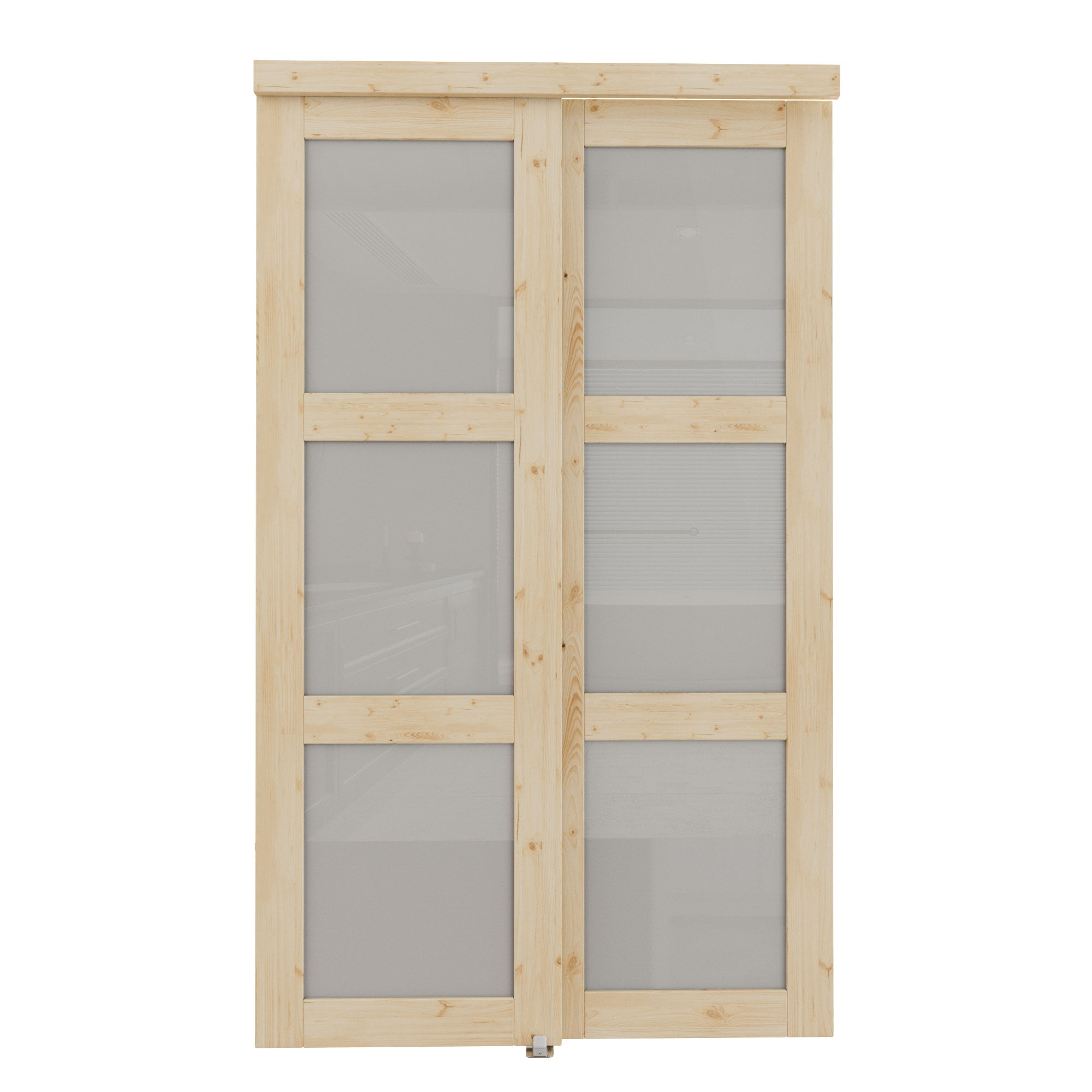 Ark Design 3-Lite Tempered Frosted Glass Bypass Sliding Closet Door with Hardware Kit, Solid Core Pine Wood & Paintable, Unfinished & Ready to Stain