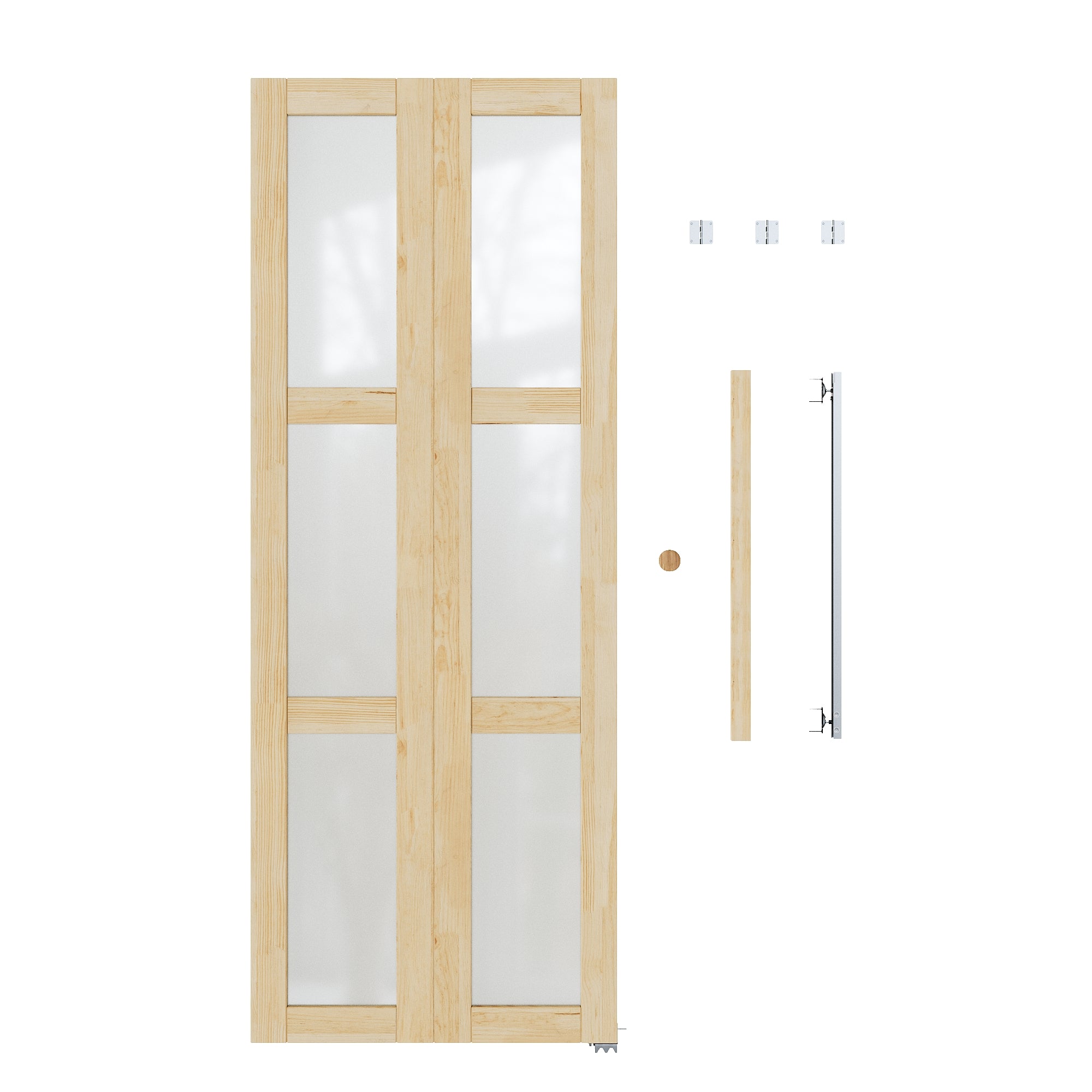 Ark Design 3-Lite Glass Solid Core Unfinished Pine Wood Interior Closet Bi-Fold Door with Hardware