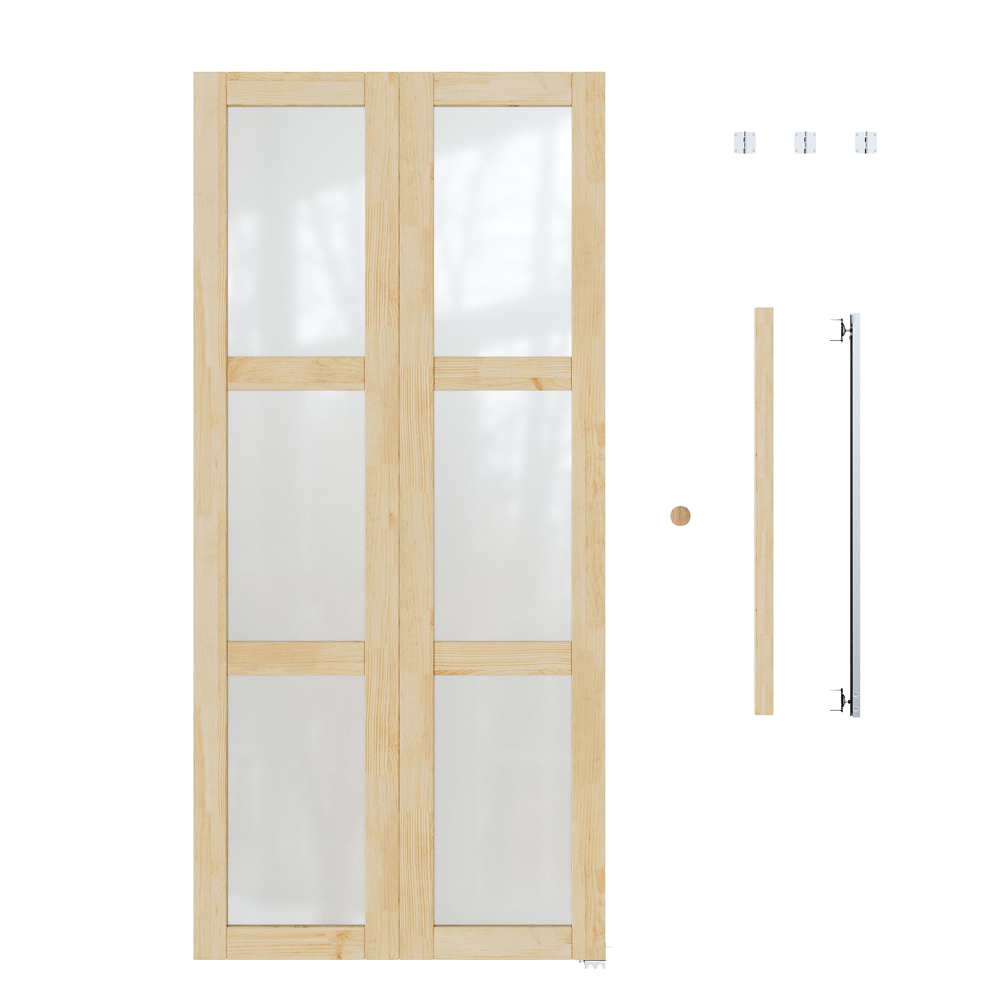 Ark Design 3-Lite Glass Solid Core Unfinished Pine Wood Interior Closet Bi-Fold Door with Hardware