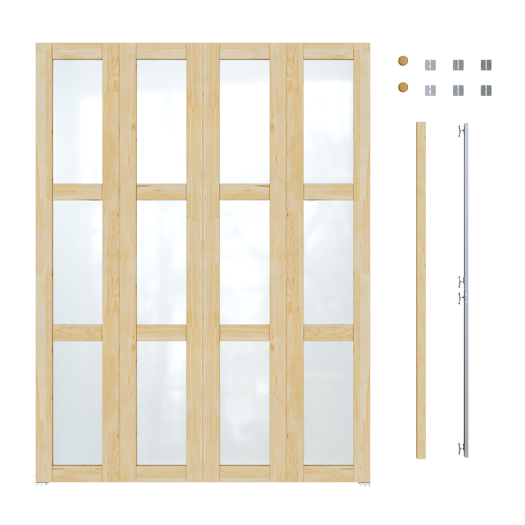 Ark Design 3-Lite Glass Solid Core Unfinished Pine Wood Interior Closet Bi-Fold Door with Hardware