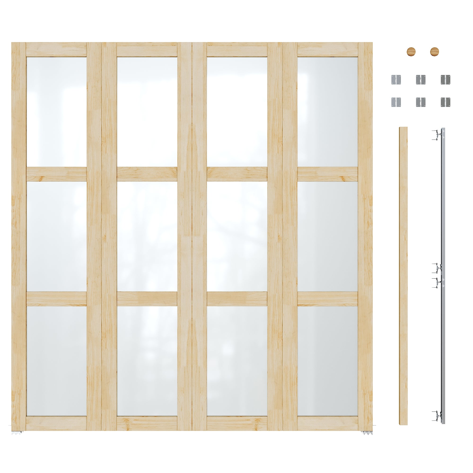 Ark Design 3-Lite Glass Solid Core Unfinished Pine Wood Interior Closet Bi-Fold Door with Hardware