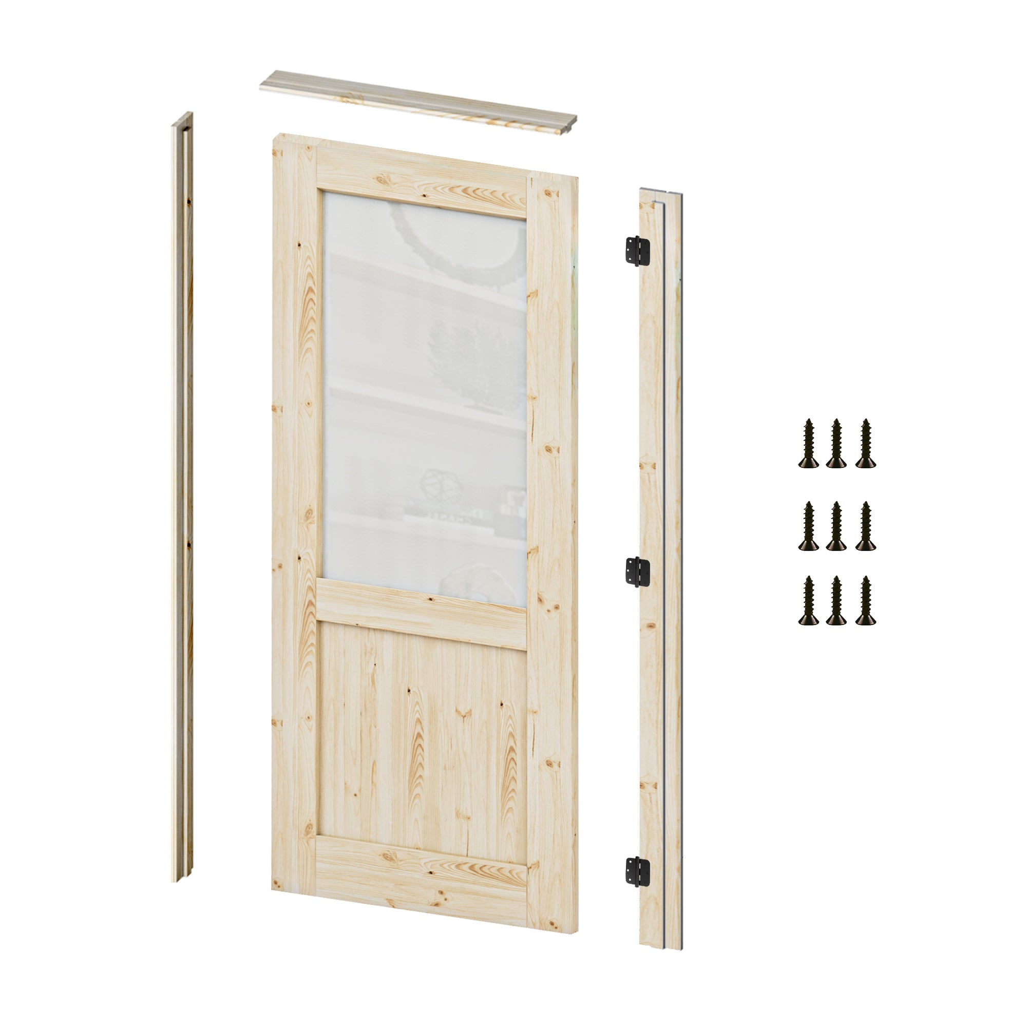 Prehung Jamb for 80" High Slab, Black Hardware - Right Handed (Unfinished Pine Wood)