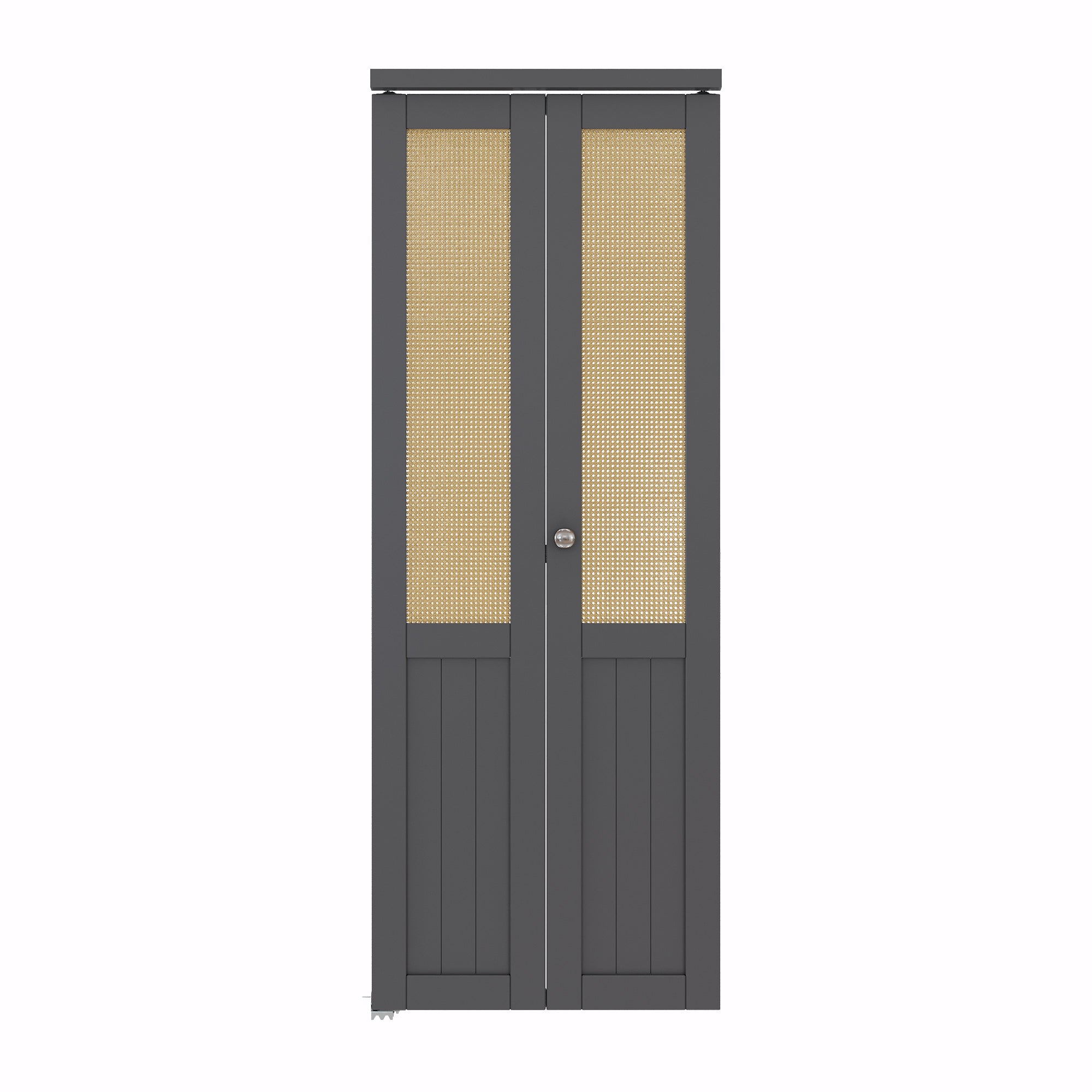Ark Design Half-Lite Rattan Closet Pivot Door with Hardware Kit & Knob, Solid Core MDF Wood & Prefinished & Paintable Surface, Black