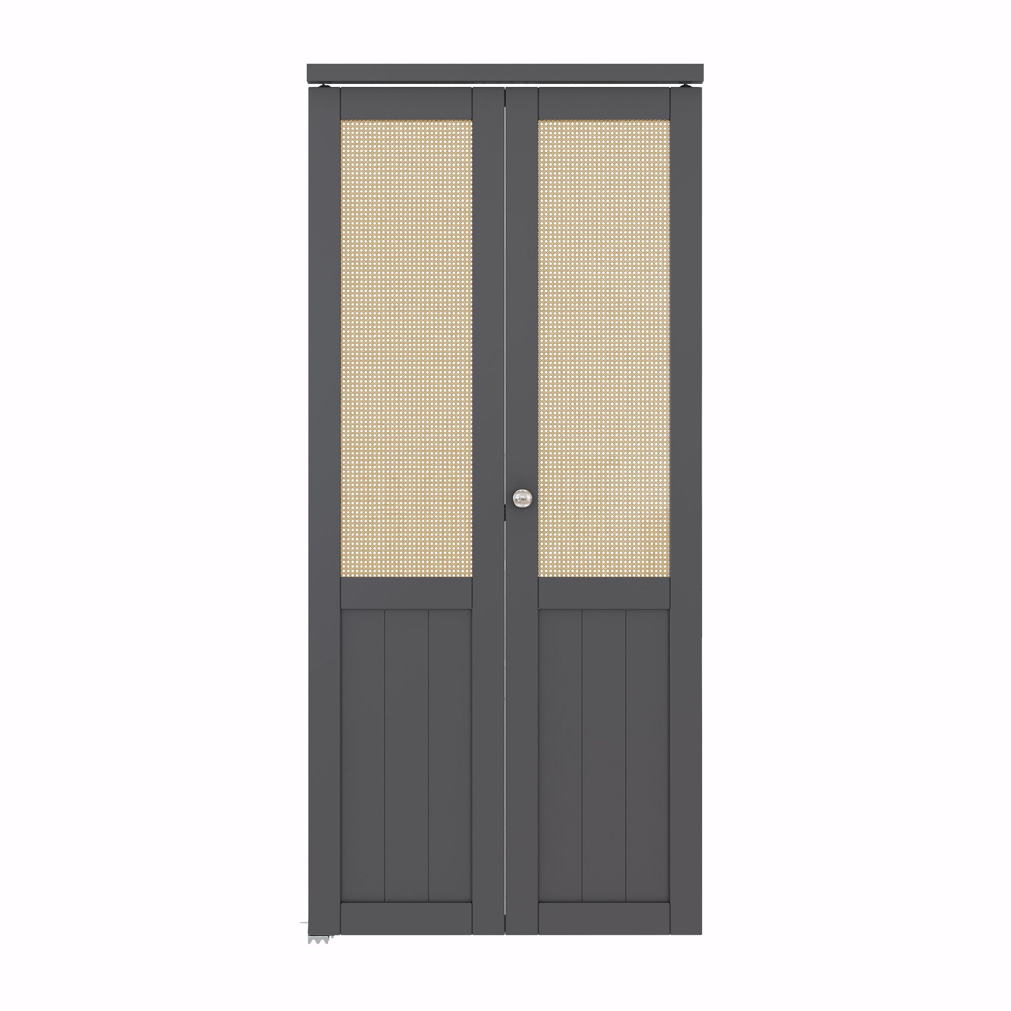 Ark Design Half-Lite Rattan Closet Pivot Door with Hardware Kit & Knob, Solid Core MDF Wood & Prefinished & Paintable Surface, Black