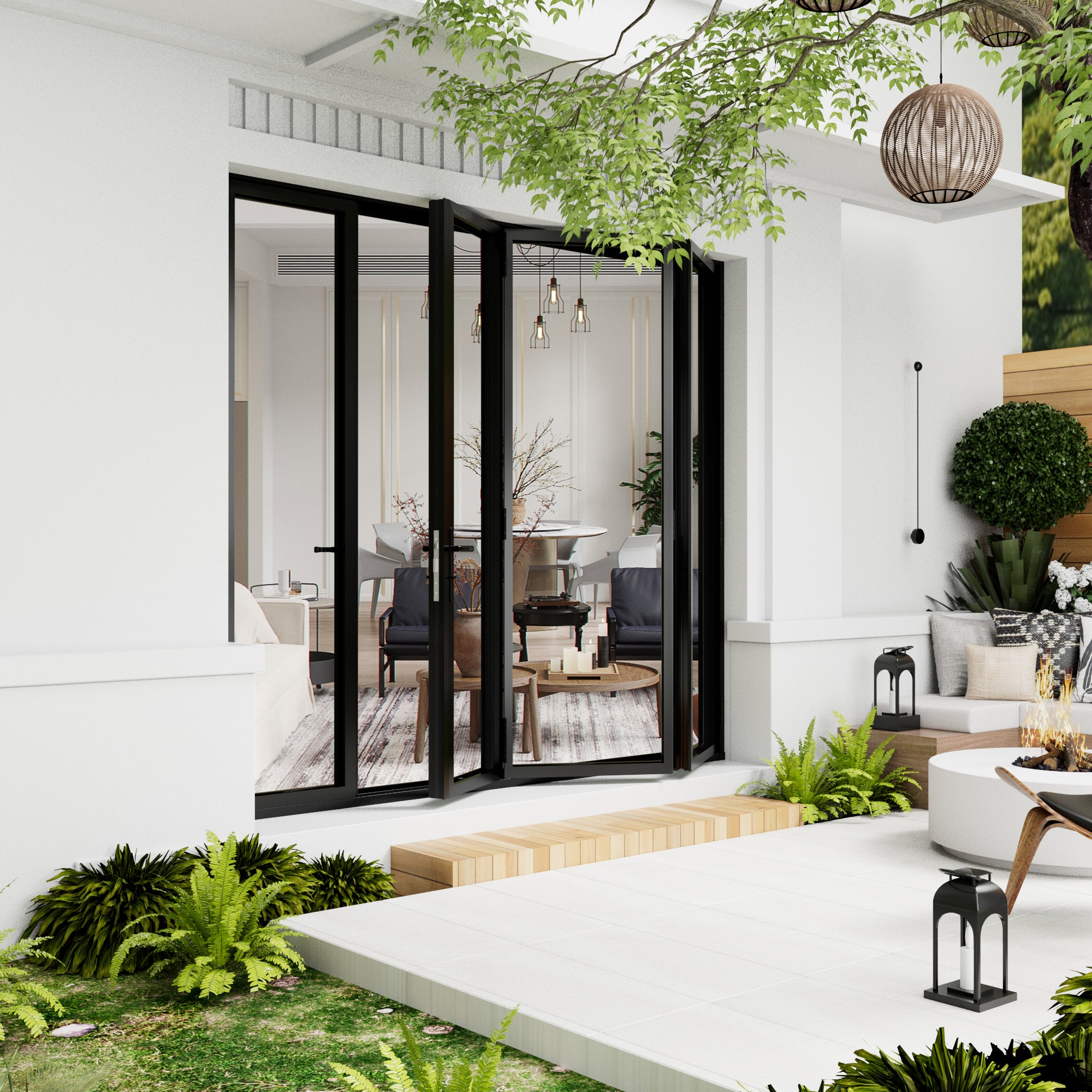 Ark Design Black 2 Panel Outswing Double Tempered Glass Aluminum Folding Patio Door