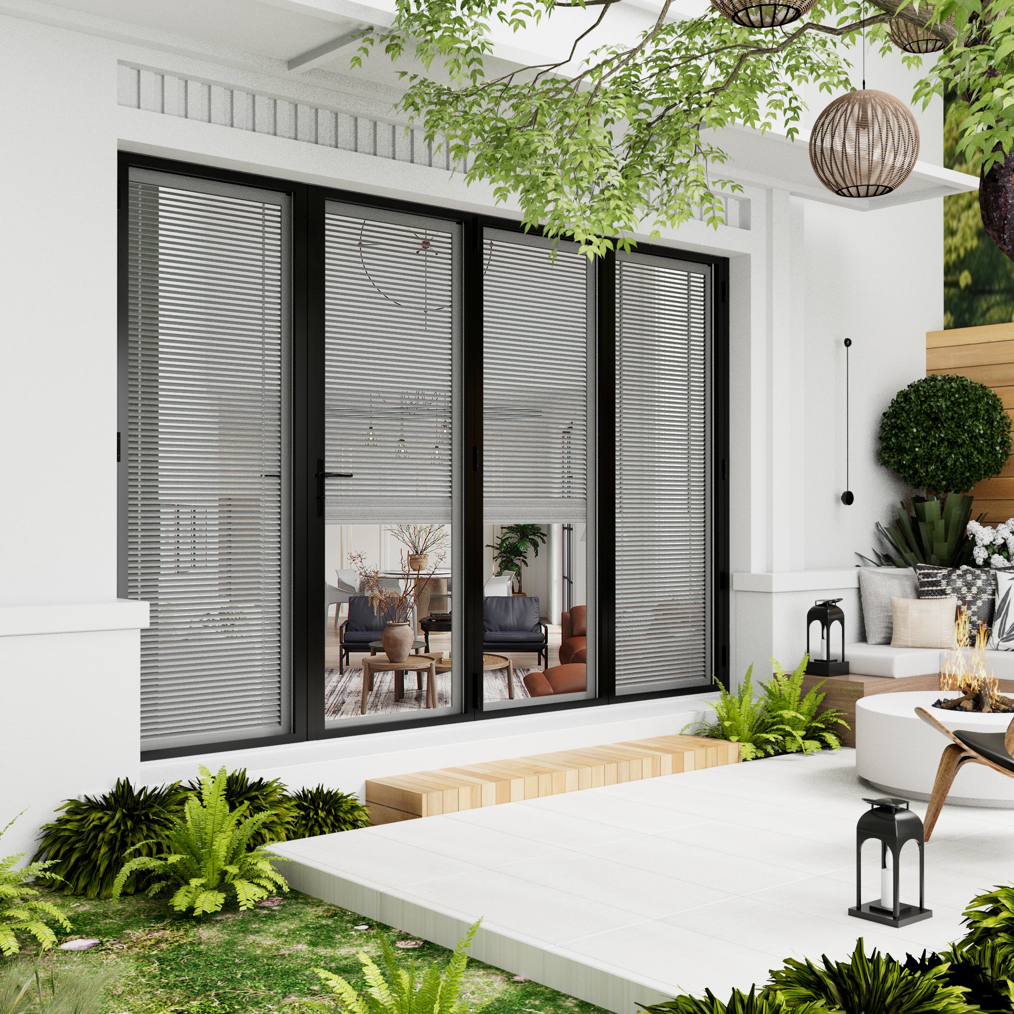 Ark Design Black 4 Panel Center Opening Outswing Double Louver Aluminum Folding Patio Door