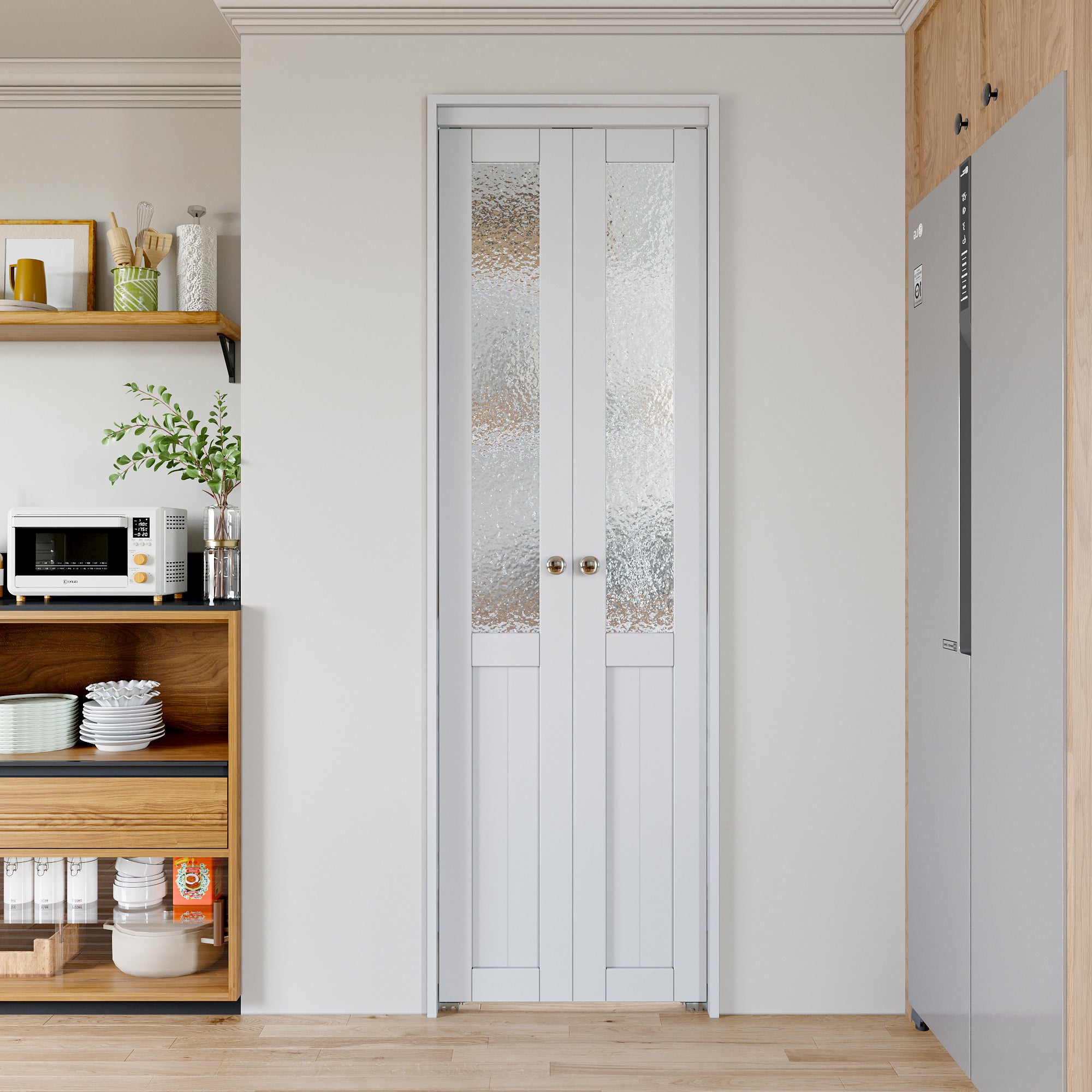 Ark Design Half-Lite Tempered Frosted Glass Closet Pivot Door with Hardware Kit & Knob, Solid Core MDF Wood & PVC Covered Finished, White