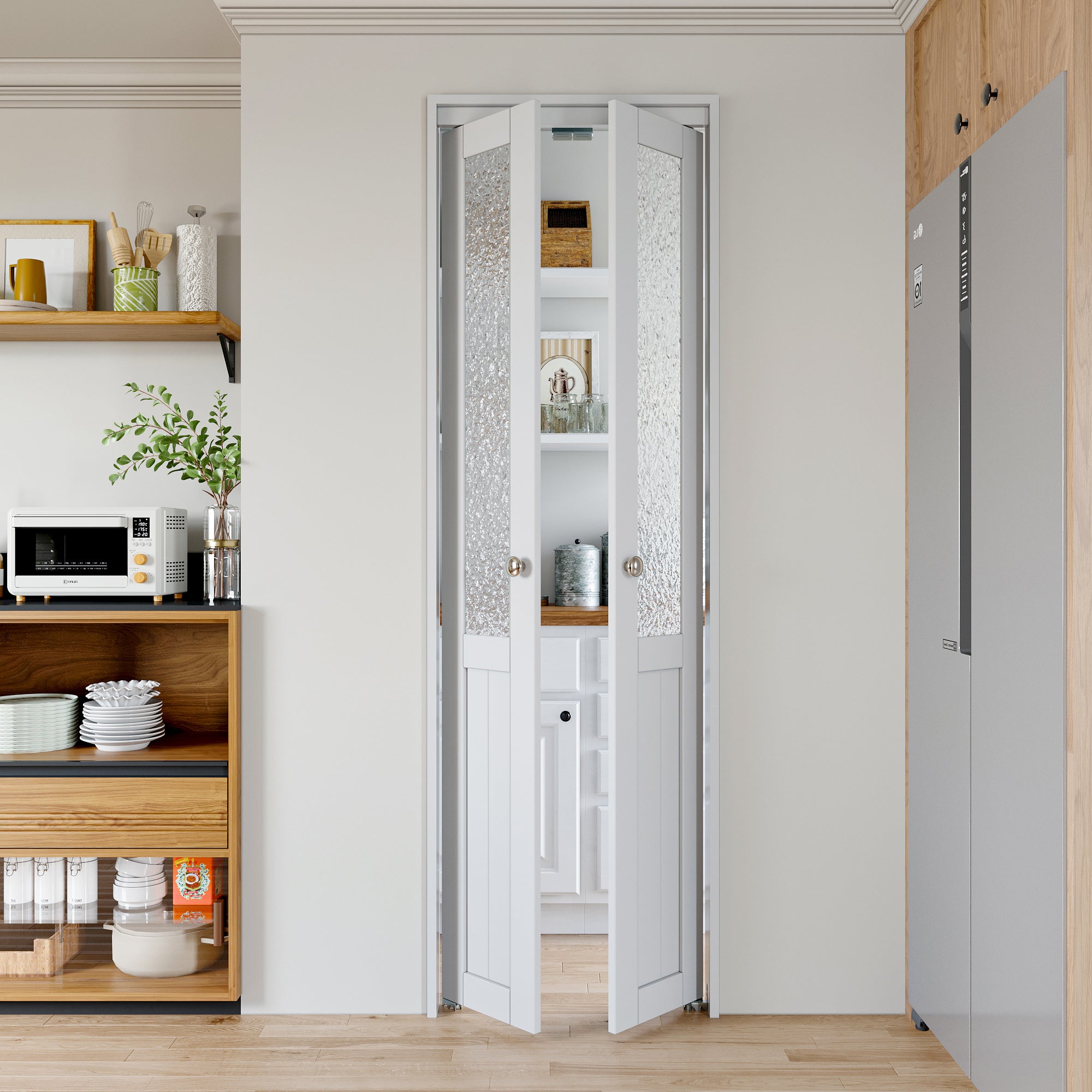 Ark Design Half-Lite Tempered Frosted Glass Closet Pivot Door with Hardware Kit & Knob, Solid Core MDF Wood & PVC Covered Finished, White