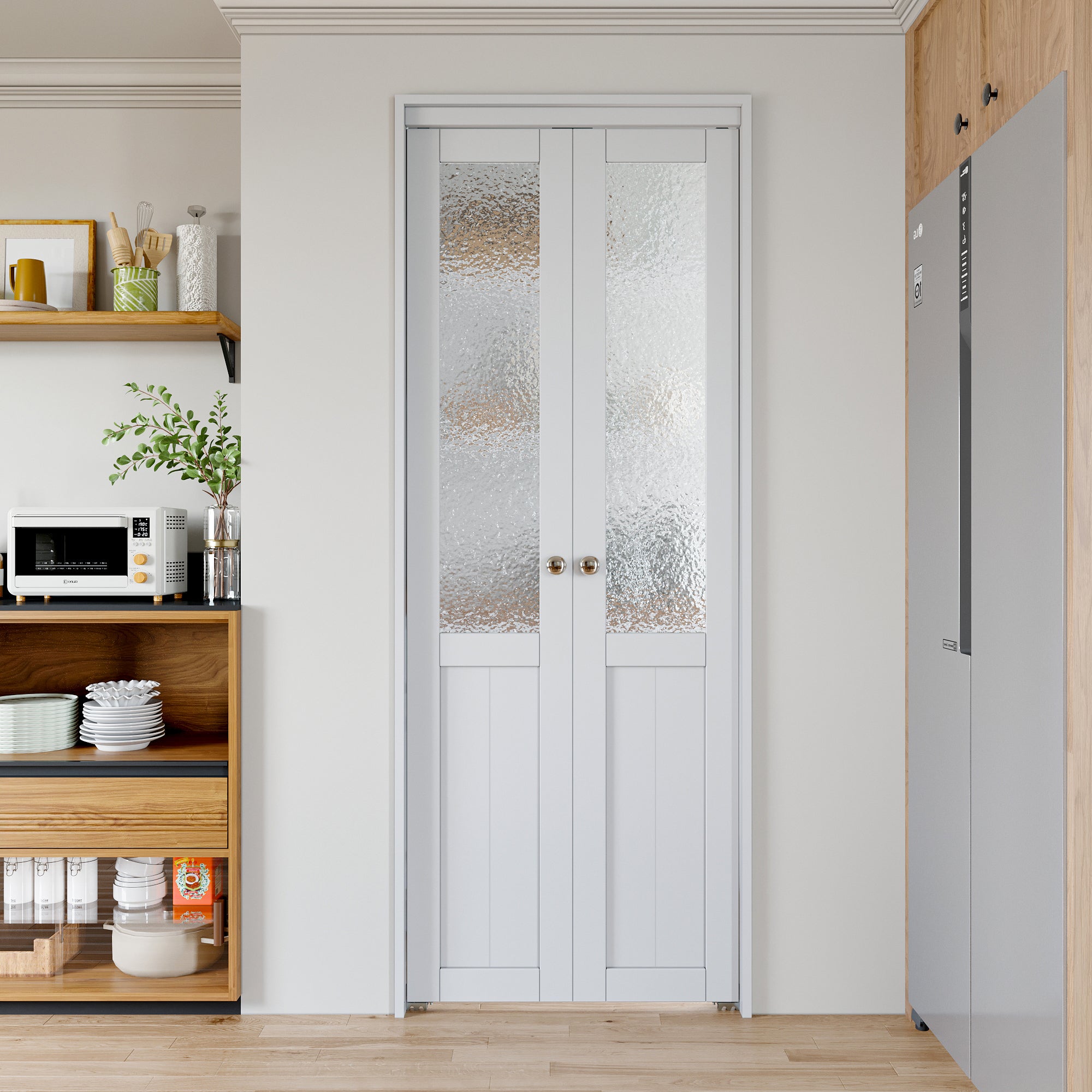 Ark Design Half-Lite Tempered Frosted Glass Closet Pivot Door with Hardware Kit & Knob, Solid Core MDF Wood & Prefinished & Paintable Surface, White