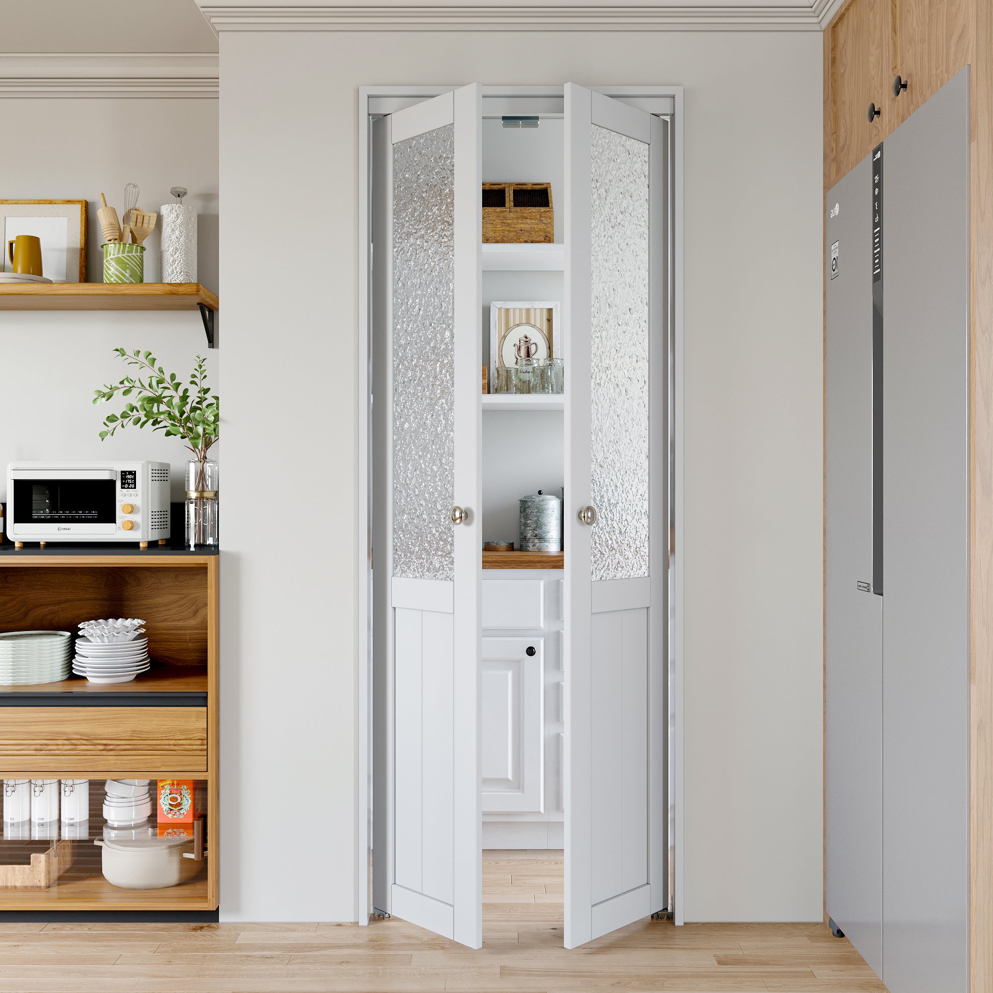 Ark Design Half-Lite Tempered Frosted Glass Closet Pivot Door with Hardware Kit & Knob, Solid Core MDF Wood & Prefinished & Paintable Surface, White