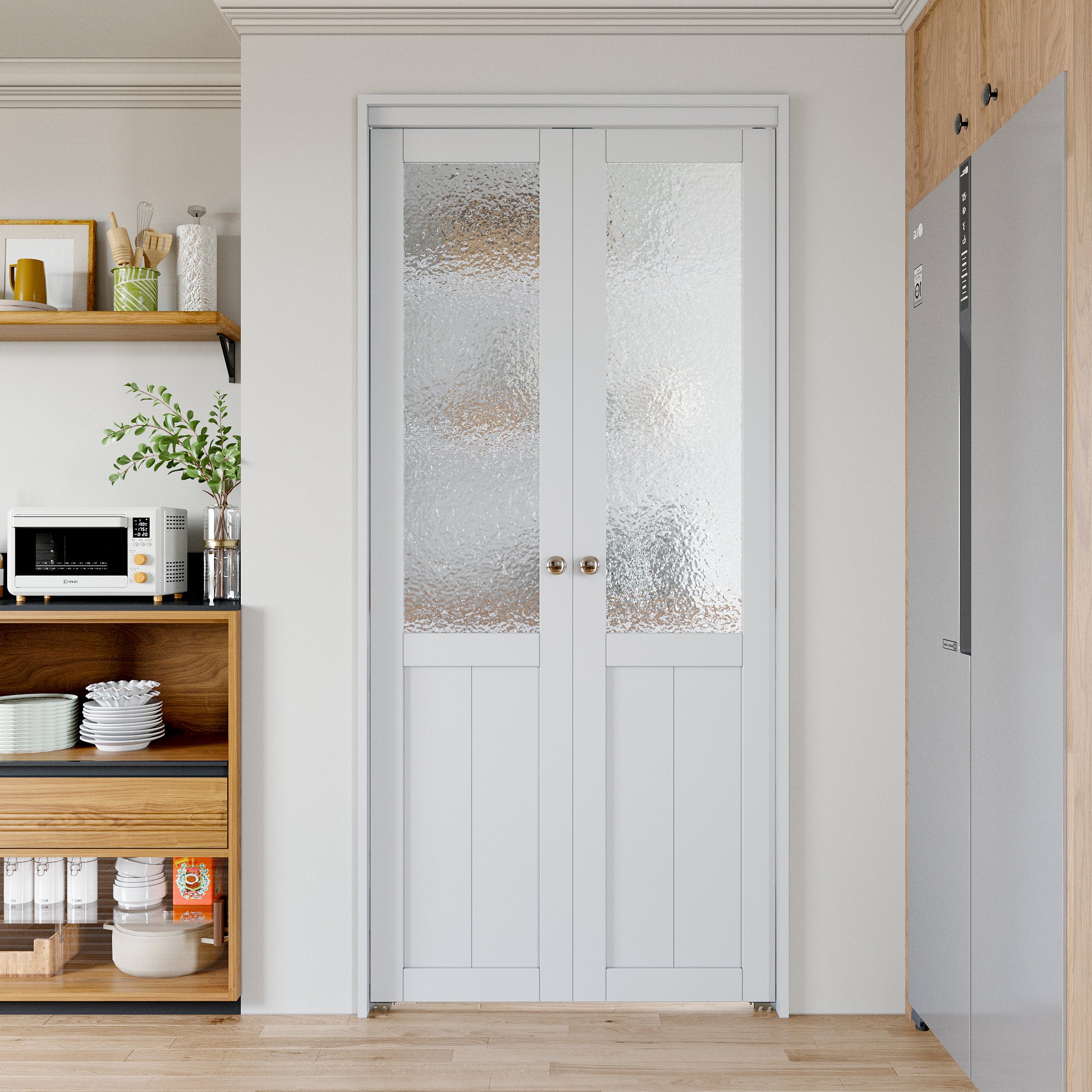 Ark Design Half-Lite Tempered Frosted Glass Closet Pivot Door with Hardware Kit & Knob, Solid Core MDF Wood & PVC Covered Finished, White