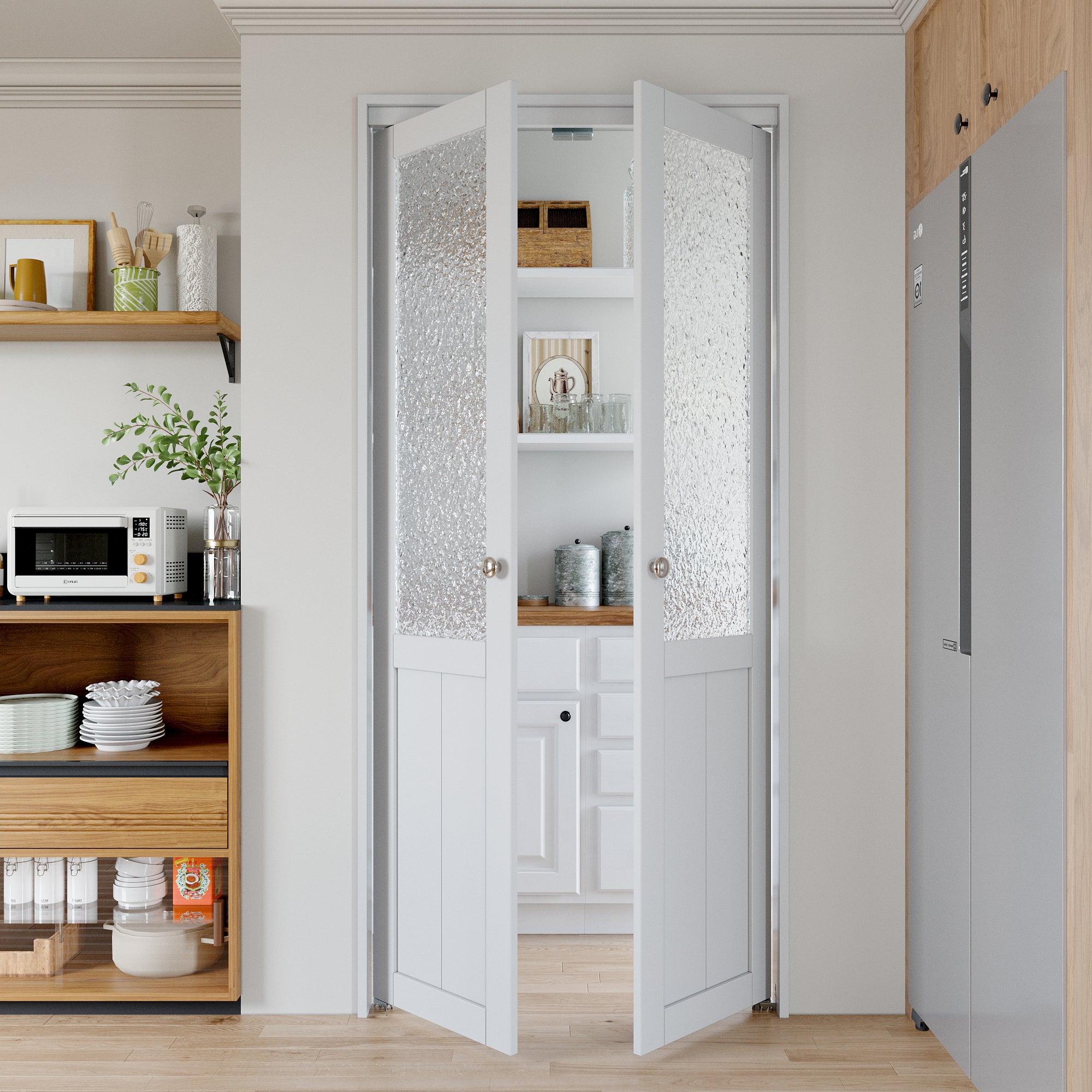 Ark Design Half-Lite Tempered Frosted Glass Closet Pivot Door with Hardware Kit & Knob, Solid Core MDF Wood & PVC Covered Finished, White