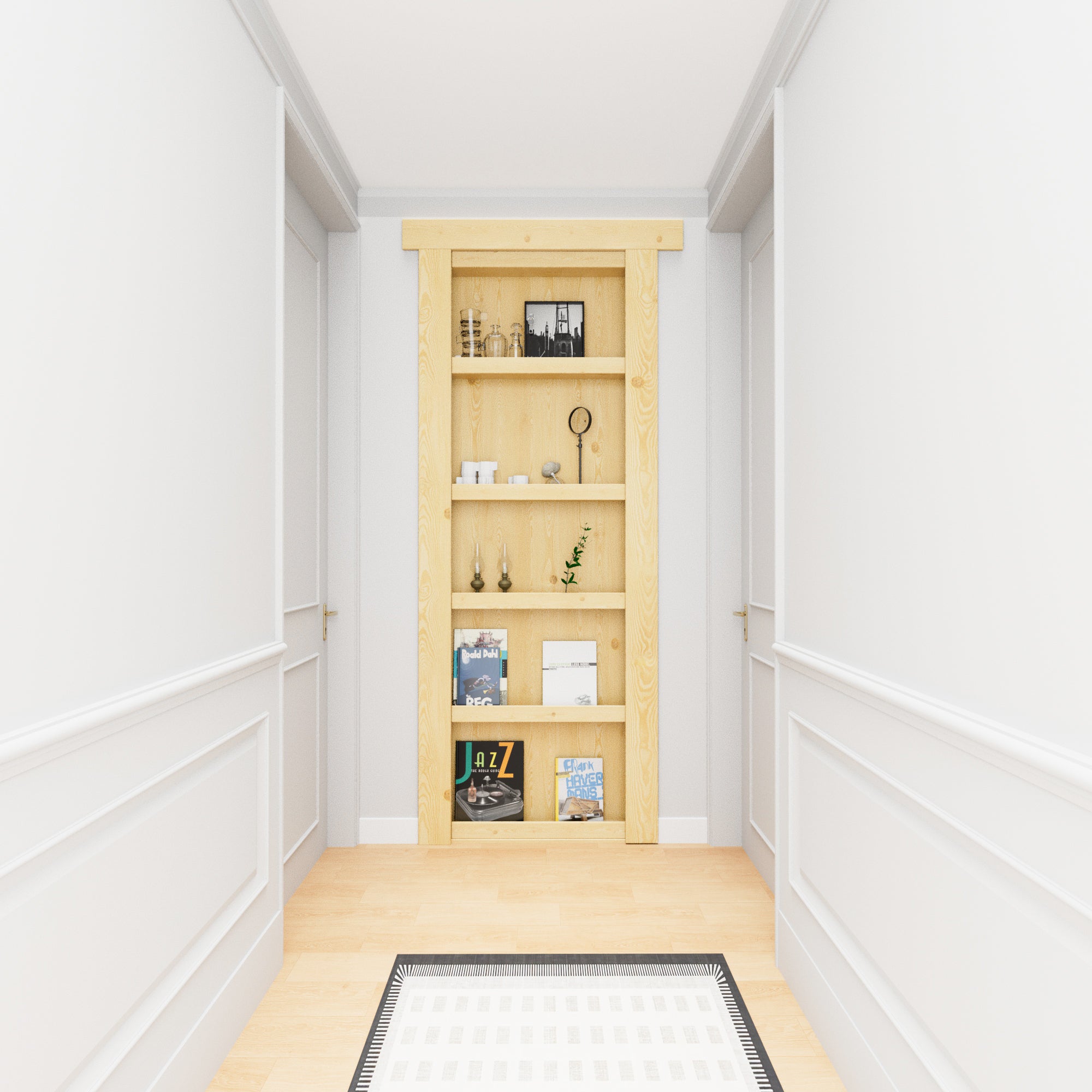 Ark Design Assembled Universal/Reversible Solid Core Unfinished Wood 4-Shelf Flush Mount Hidden Bookcase Door
