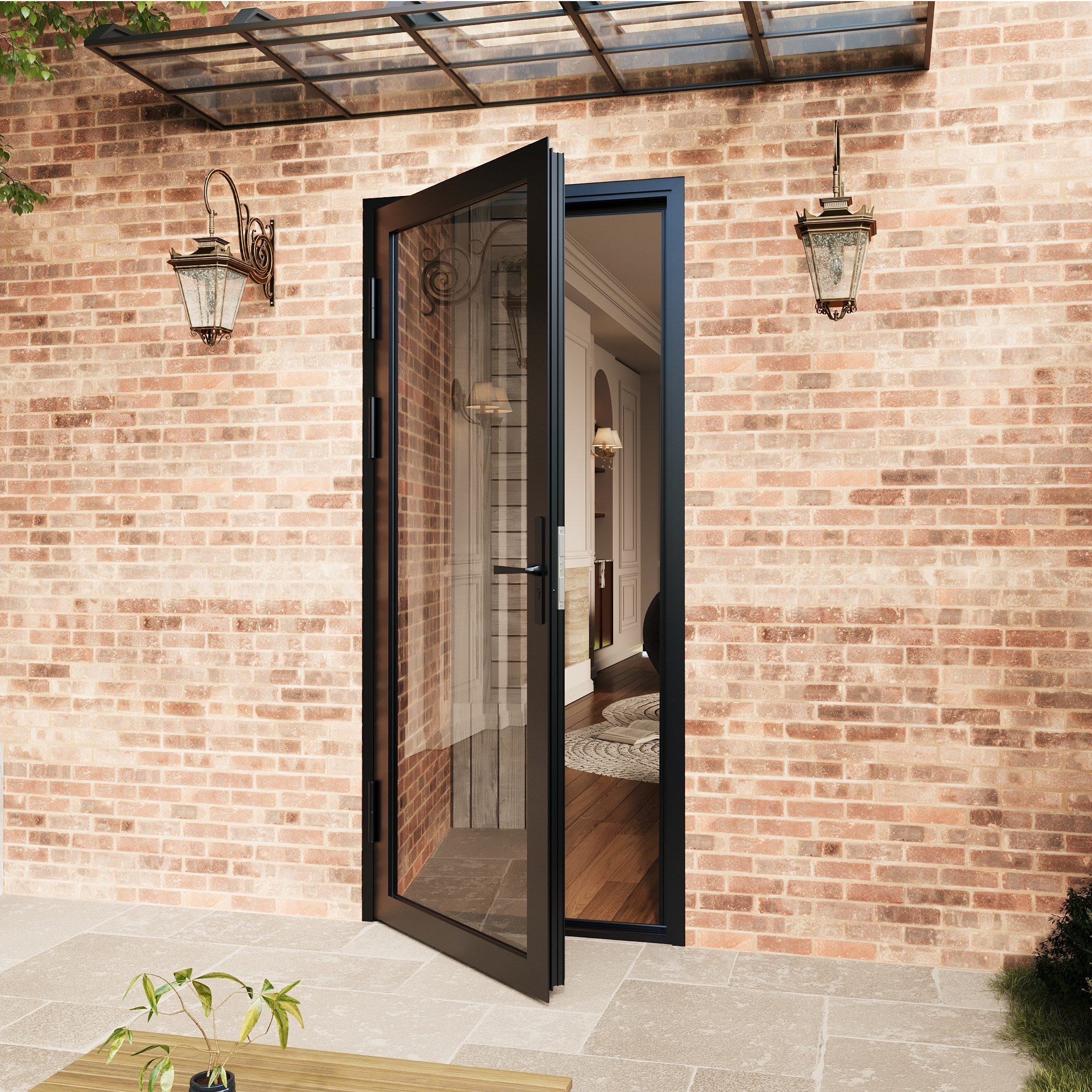 Ark Design 36 in. x 80 in. Single Tempered Glass Black Aluminum Patio Door
