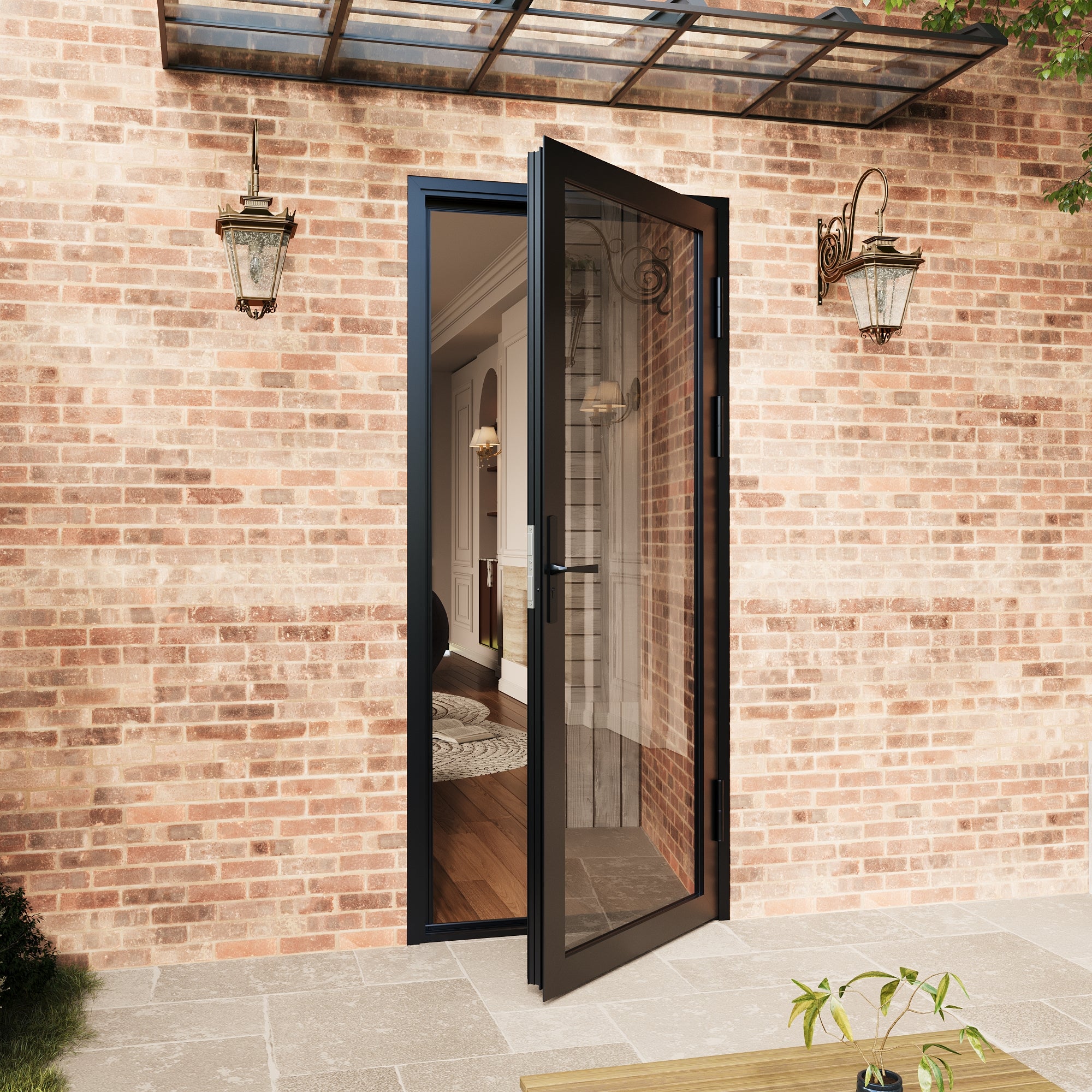 Ark Design 36 in. x 80 in. Single Tempered Glass Black Aluminum Patio Door