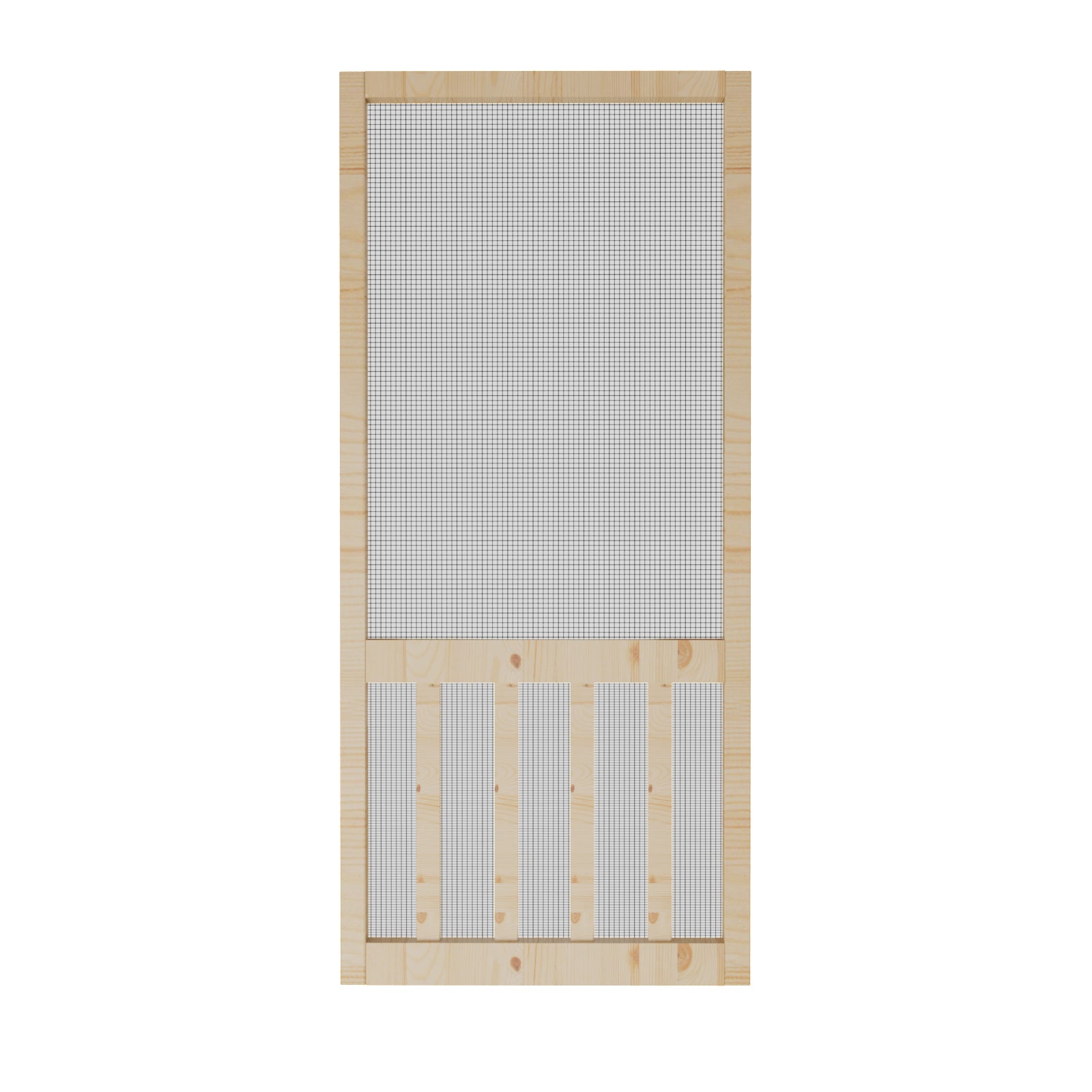 Ark Design Single Universal Paneled Railing Style Unfinished Pine Wood and Gauze Mesh Hinged Screen Door