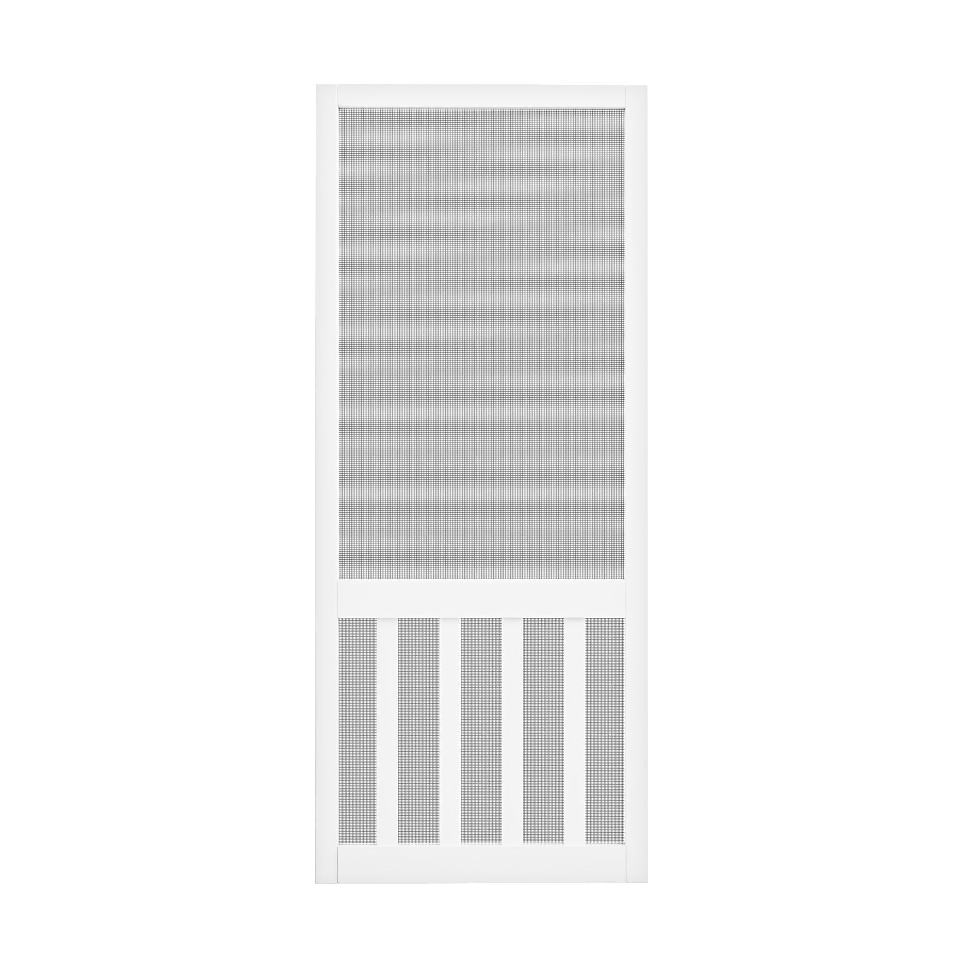 Ark Design Single Universal 5 Lite Paneled Railing Style Finished Pine Wood and Gauze Mesh Hinged Screen Door, White