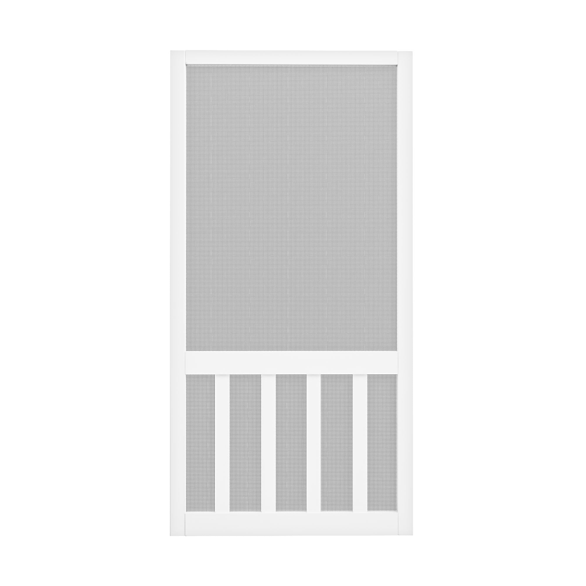 Ark Design Single Universal 5 Lite Paneled Railing Style Finished Pine Wood and Gauze Mesh Hinged Screen Door, White