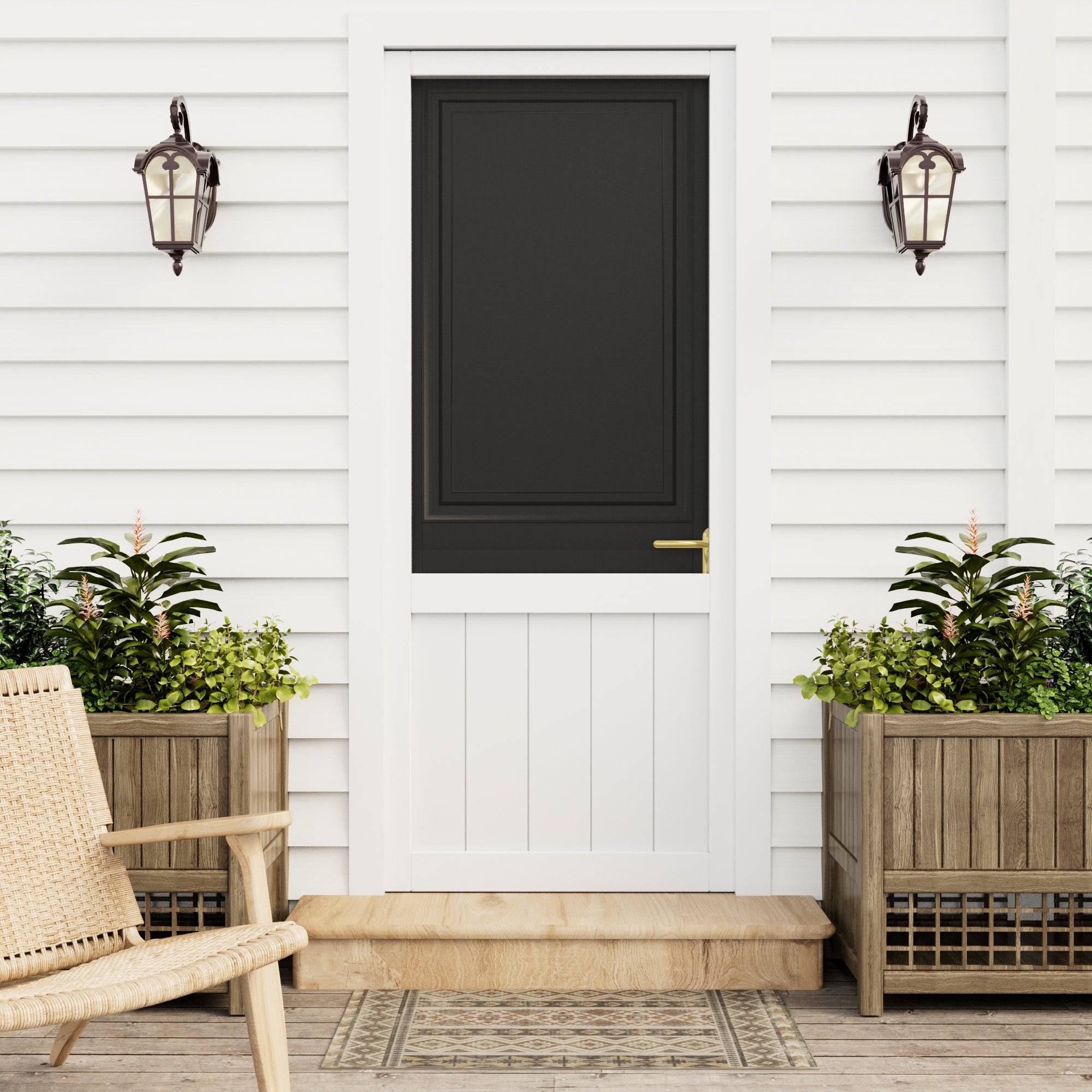 Ark Design Single Universal Paneled Finished Pine Wood and Gauze Mesh Hinged Screen Door, White