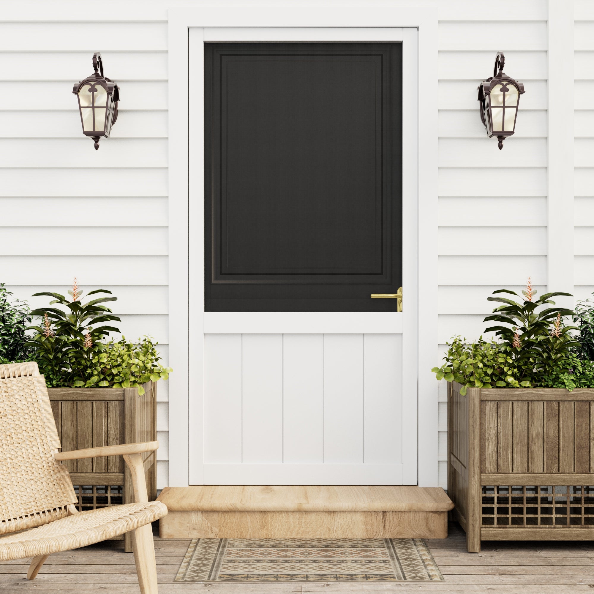 Ark Design Single Universal Paneled Finished Pine Wood and Gauze Mesh Hinged Screen Door, White