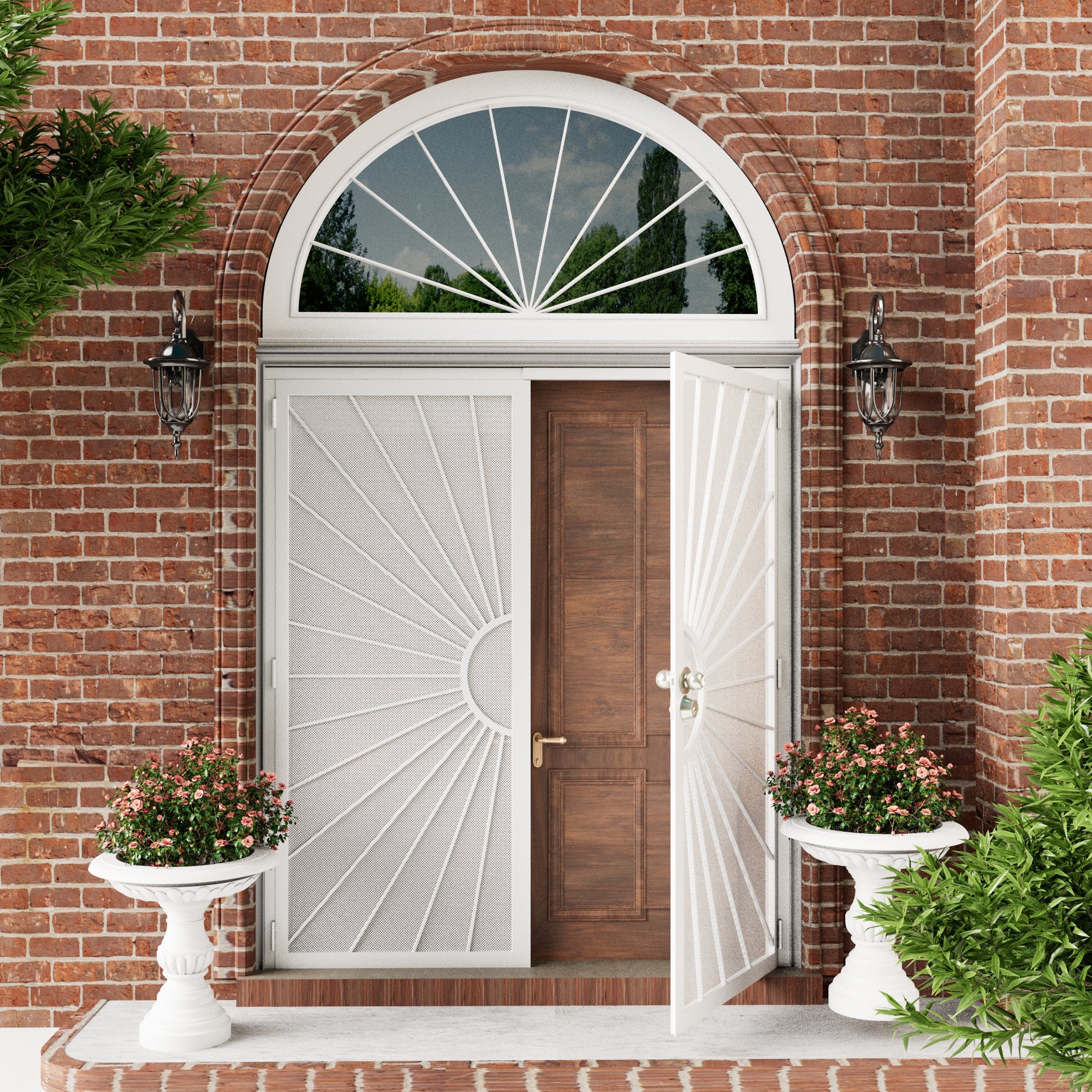 Ark Design Universal/Reversible Hinging White Surface Mount Steel Security Door with Perforated Metal Screen, White
