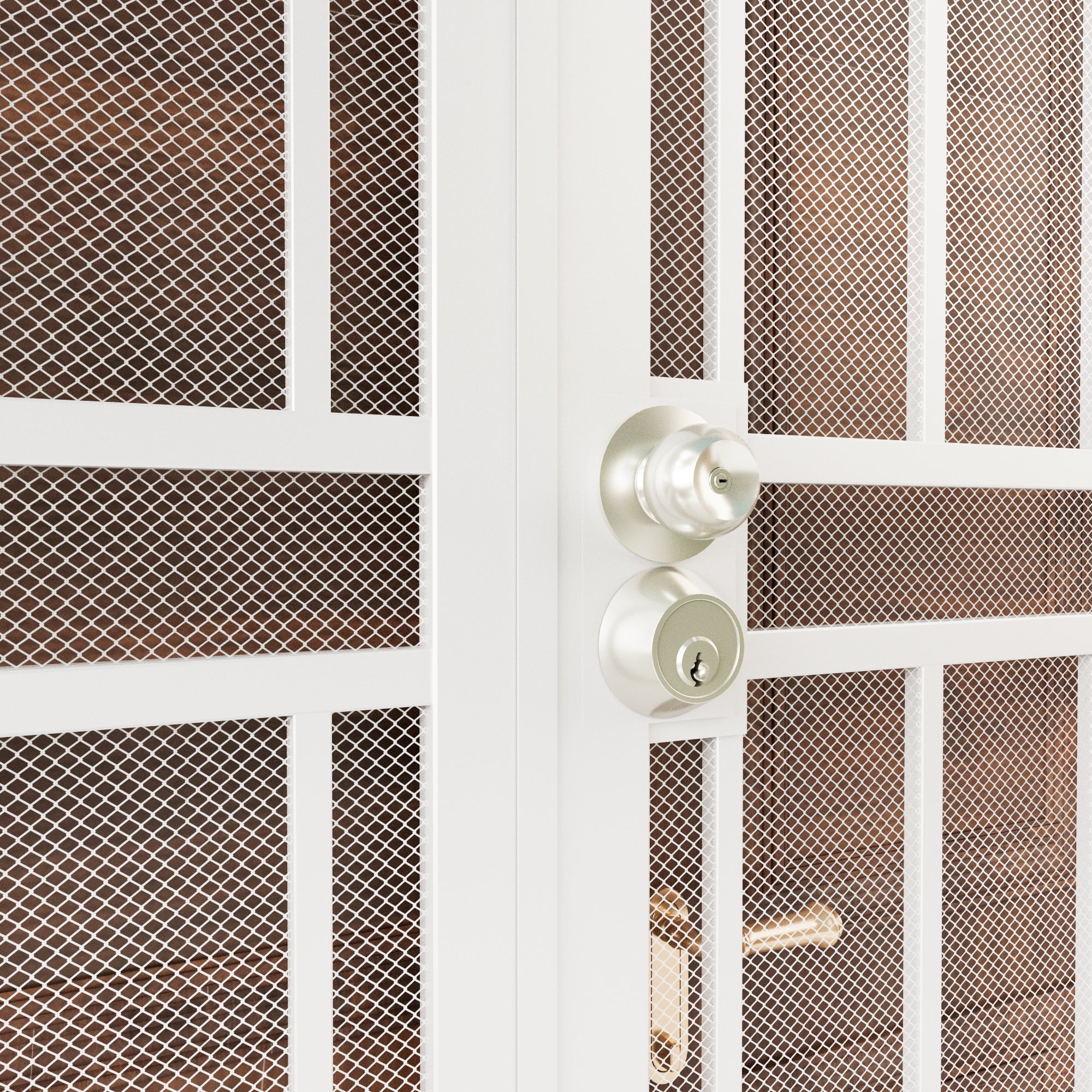 Ark Design Universal/Reversible Hinging White Surface Mount Steel Security Door with Perforated Metal Screen (Lock), White