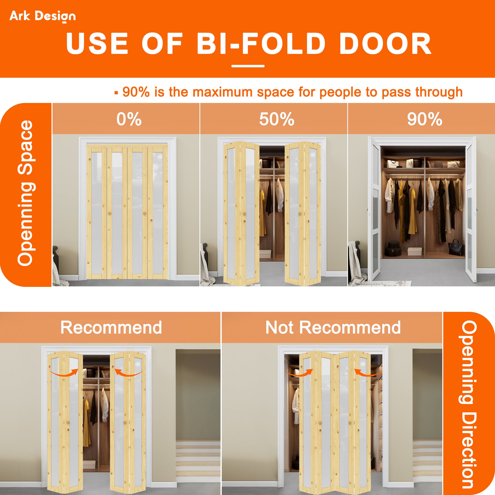 Ark Design 1-Lite Glass Solid Core Unfinished Pine Wood Interior Closet Bi-Fold Door with Hardware