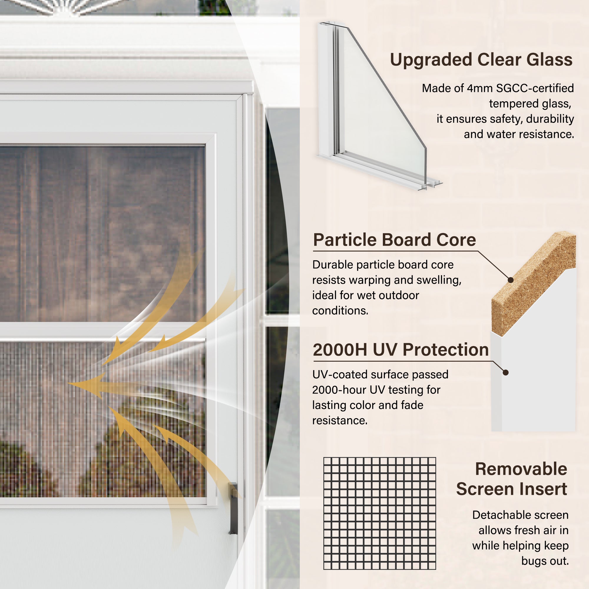 Ark Design Half-Lite Frosted Glass White Universal Pet Door Storm Door with Black Handleset and Screen