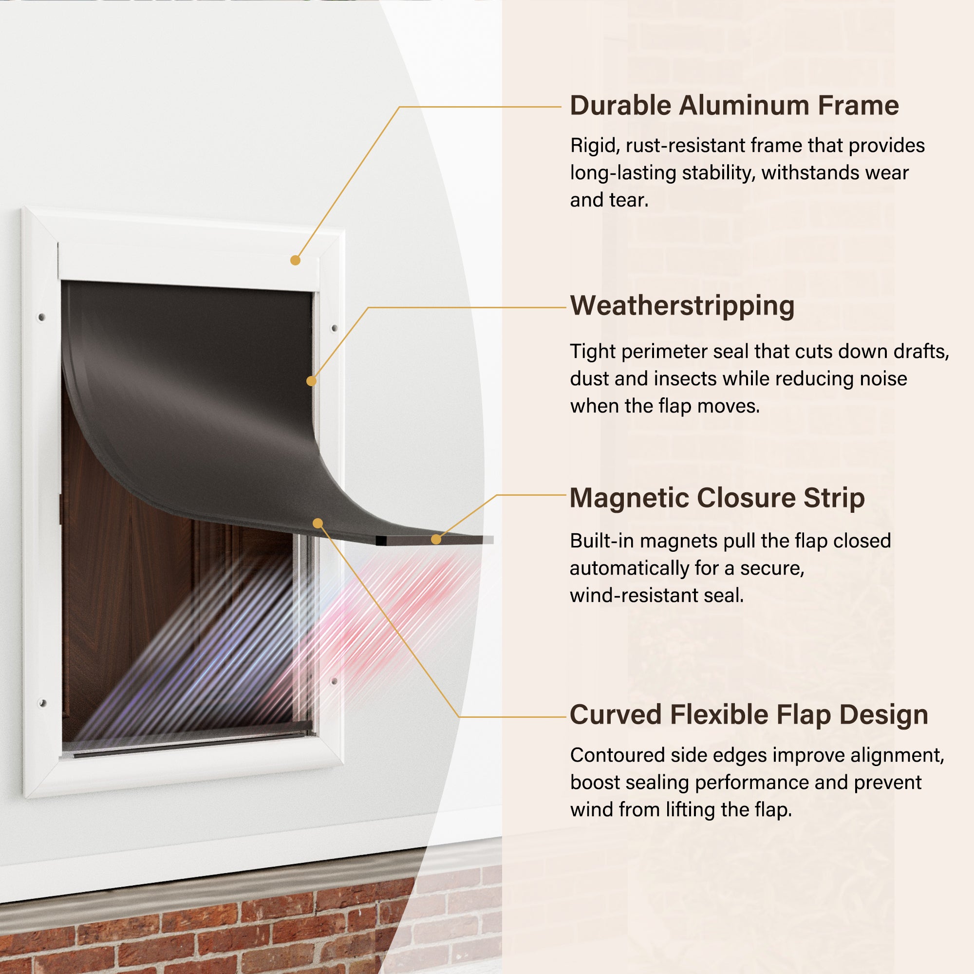 Ark Design Half-Lite Frosted Glass White Universal Pet Door Storm Door with Black Handleset and Screen