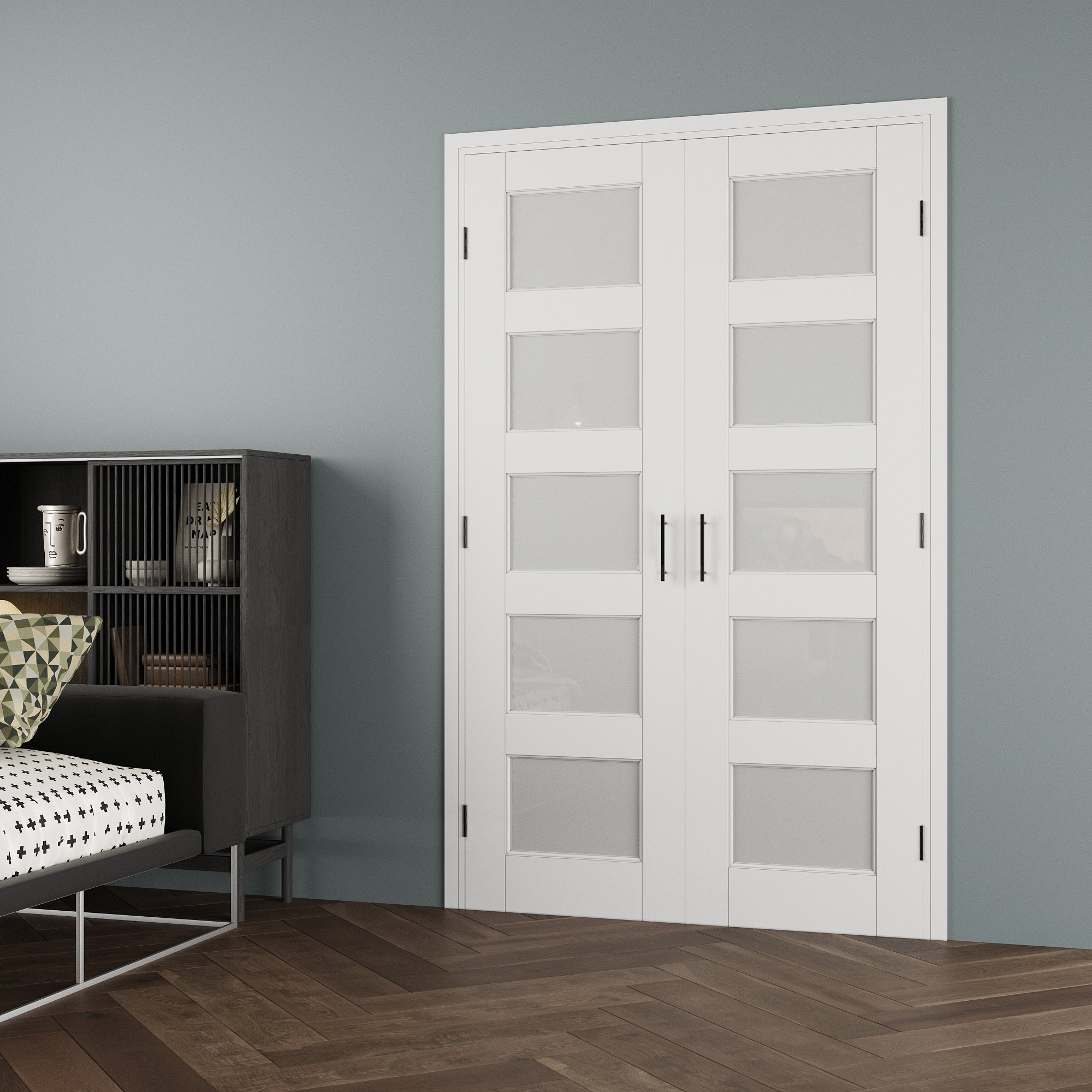 [Black Ball Catch Prehung French Door Collection] 5-Lite Frosted Glass