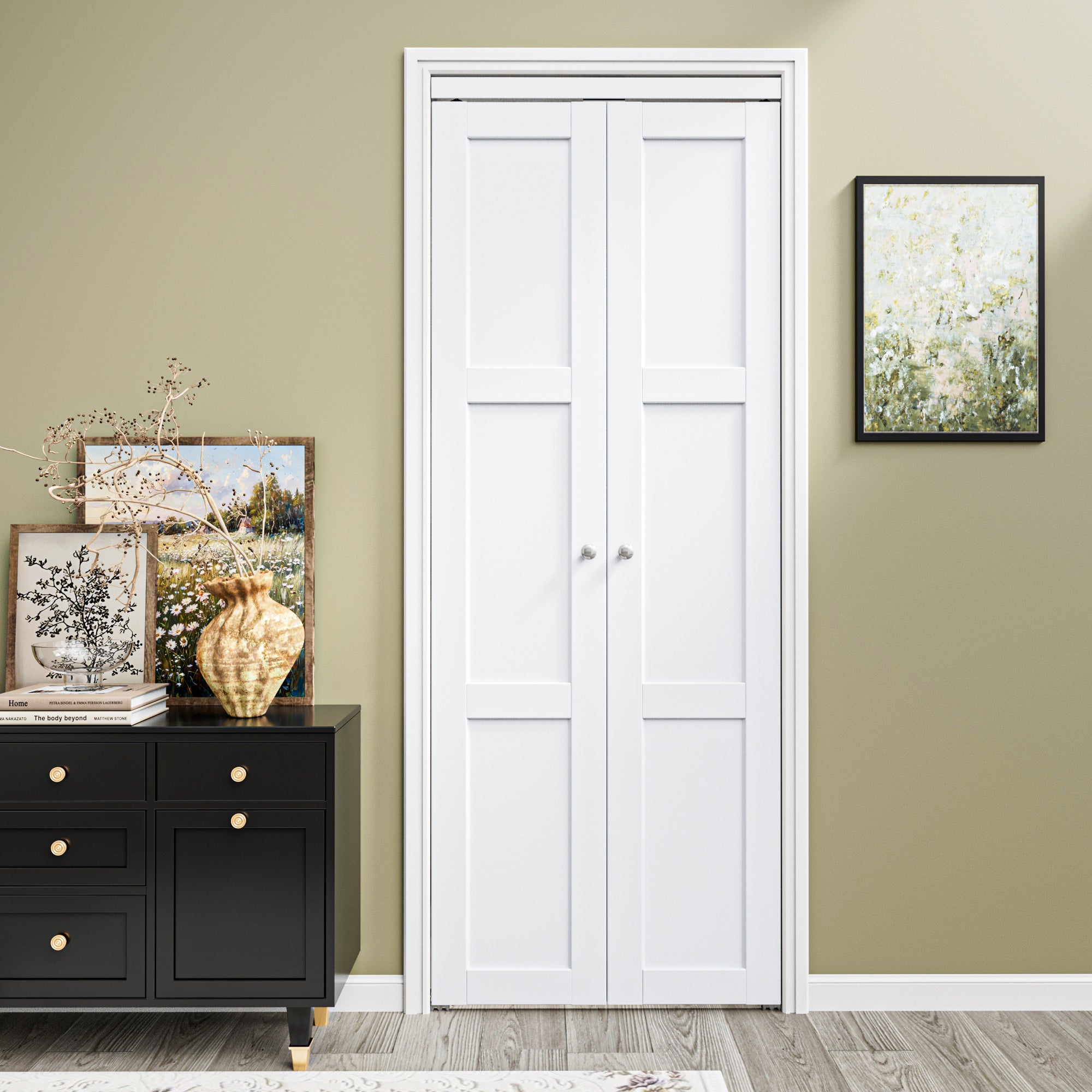 Ark Design 3-Lite Panel Closet Pivot Door with Hardware Kit & Knob, Solid Core MDF Wood & Finished PVC Covered Surface, White