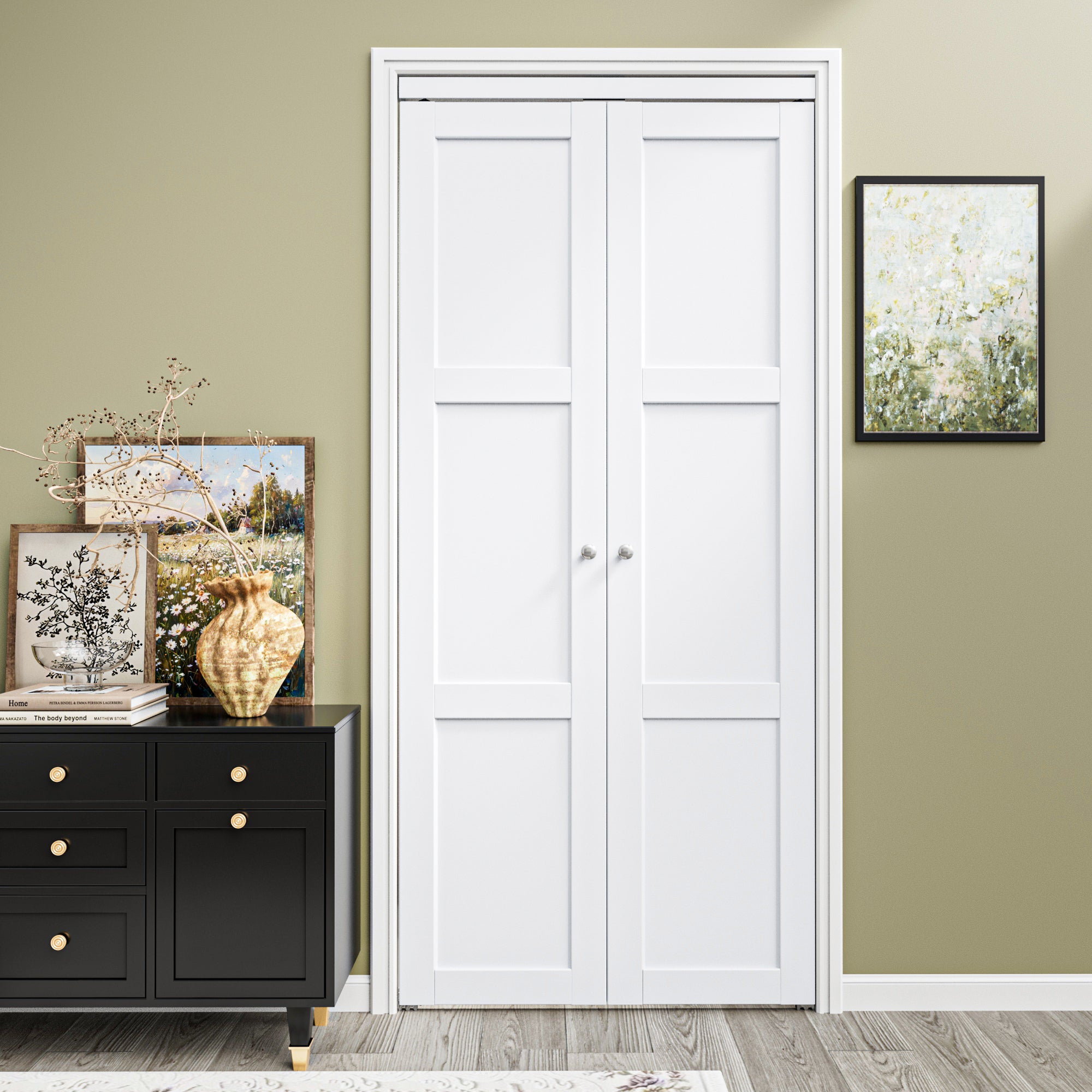 Ark Design 3-Lite Panel Closet Pivot Door with Hardware Kit & Knob, Solid Core MDF Wood & Finished PVC Covered Surface, White
