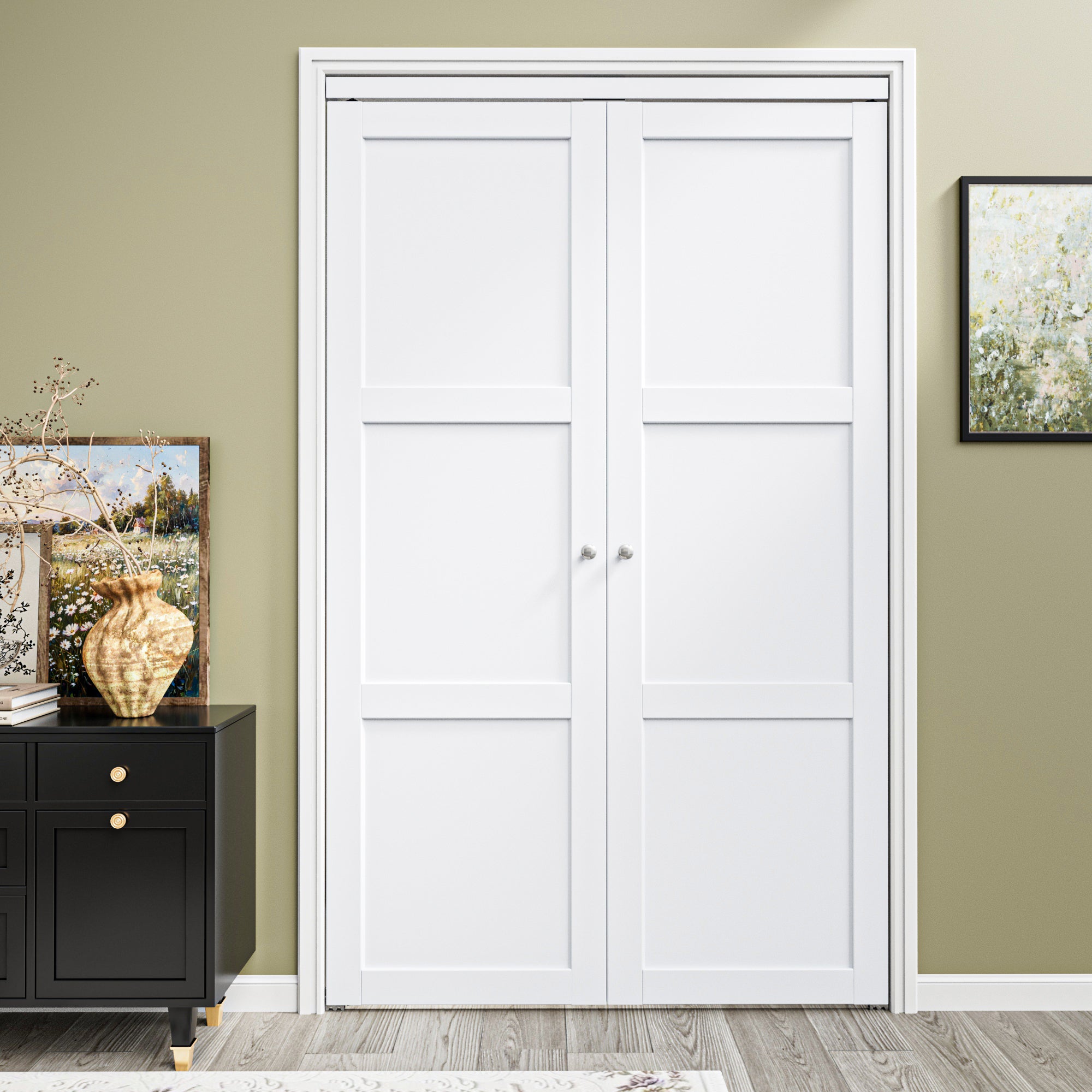 Ark Design 3-Lite Panel Closet Pivot Door with Hardware Kit & Knob, Solid Core MDF Wood & Finished PVC Covered Surface, White