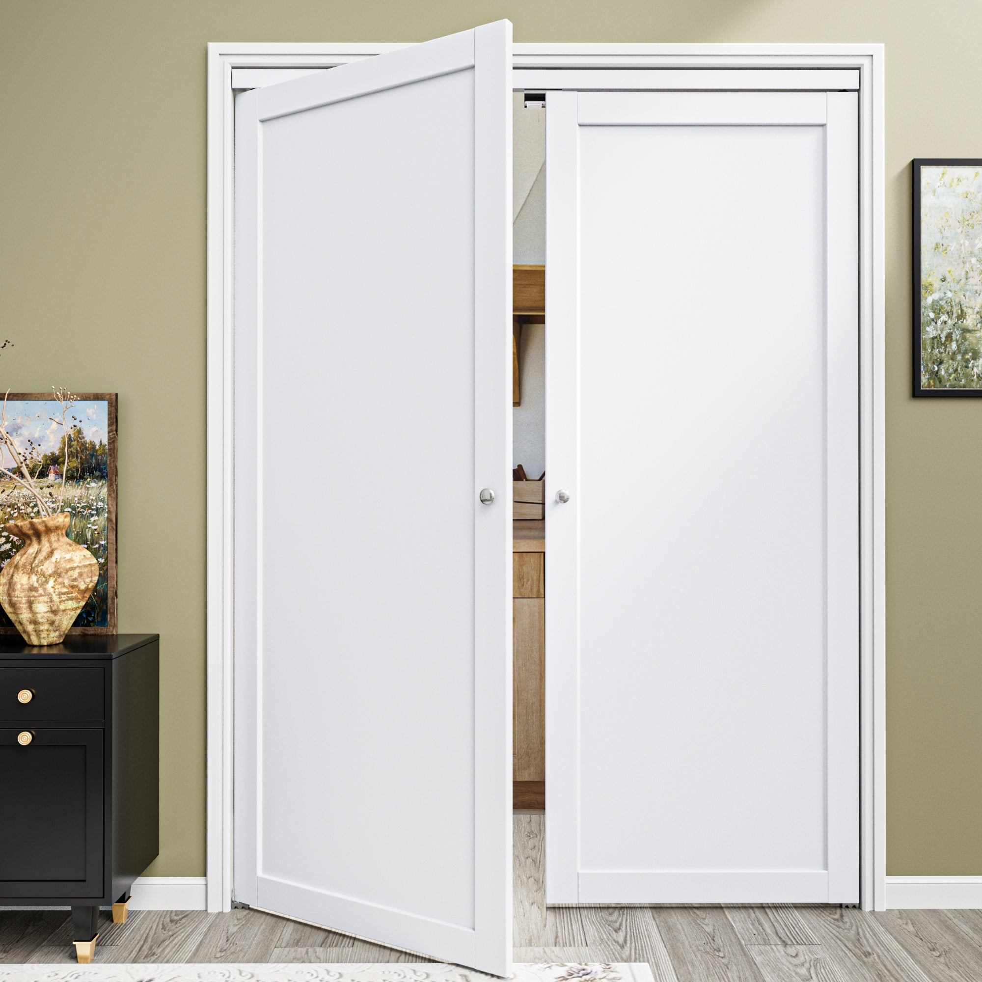 Ark Design 1-Lite Panel Closet Pivot Door with Hardware Kit & Knob, Solid Core MDF Wood, White