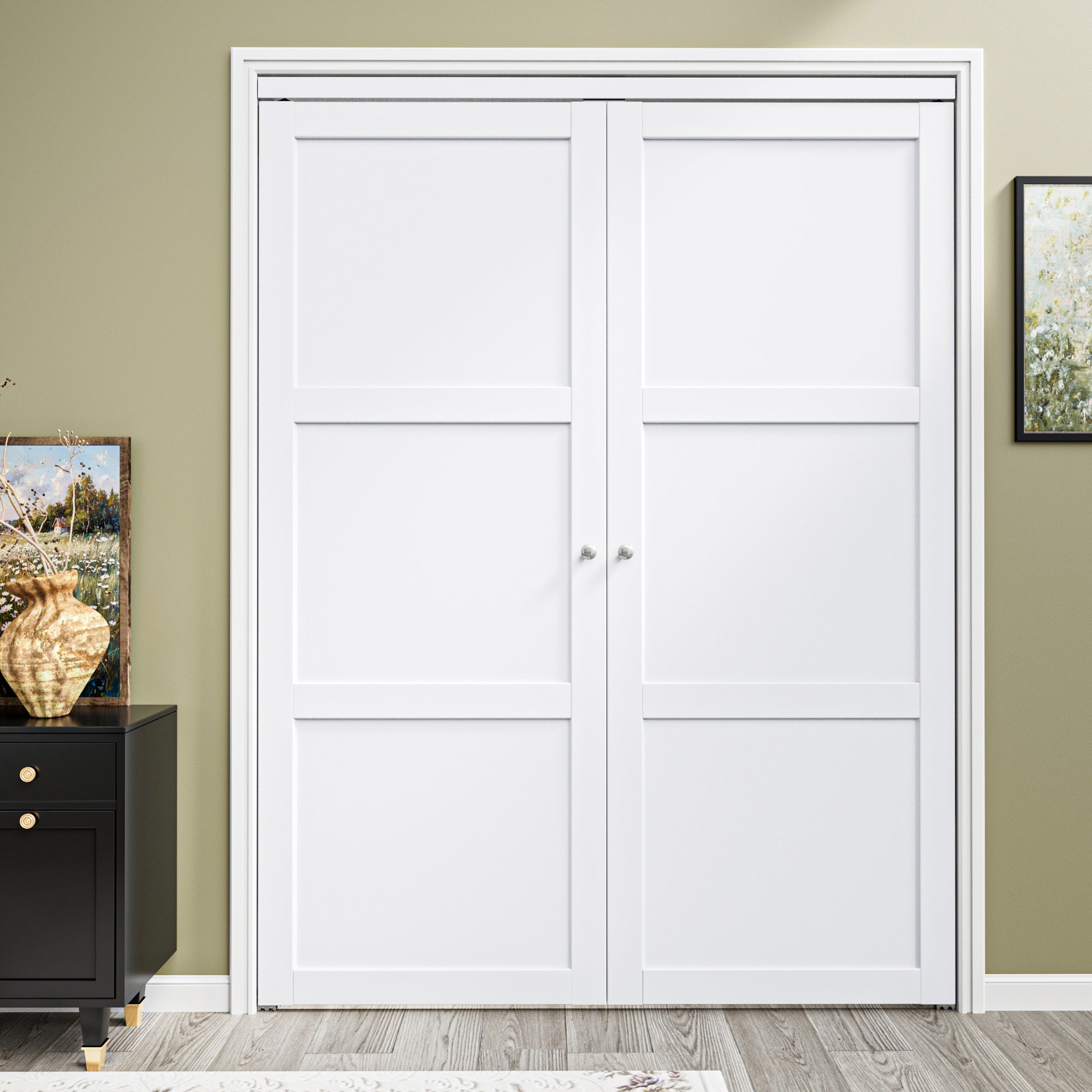 Ark Design 3-Lite Panel Closet Pivot Door with Hardware Kit & Knob, Solid Core MDF Wood & Finished PVC Covered Surface, White