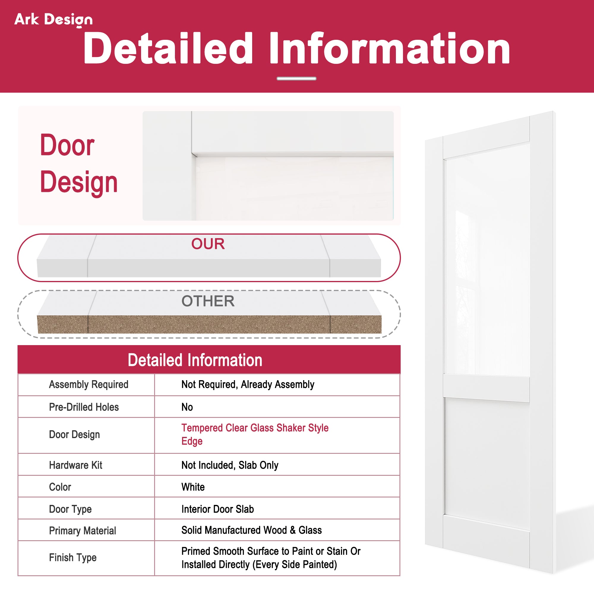 Ark Design 1-Lite Clear Glass Pocket Door with Hardware Kit & Soft Close & Frame, MDF Wood & Paint-grade Finished, White