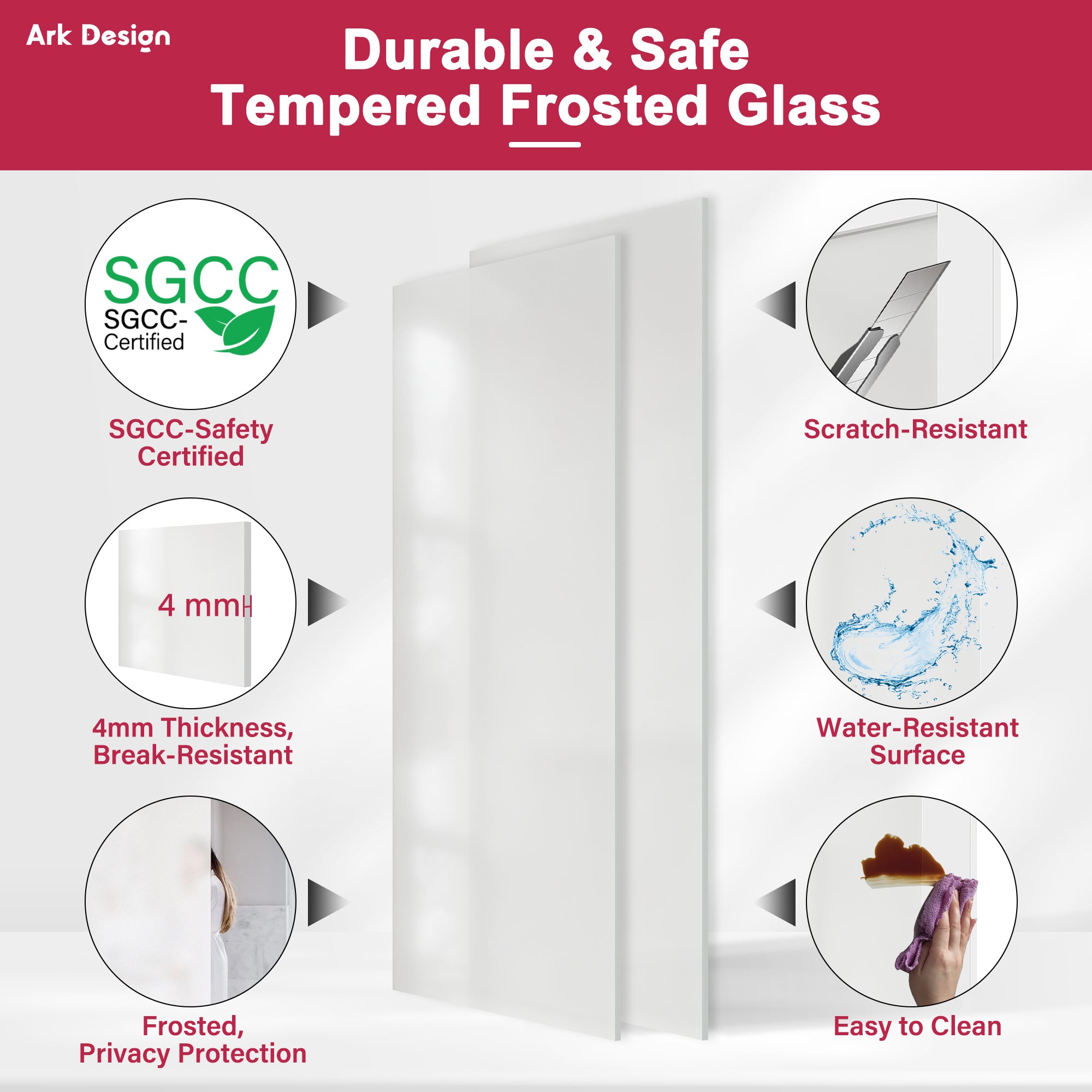 Ark Design Frosted Glass Door Slab with/without Prehung Kit, White