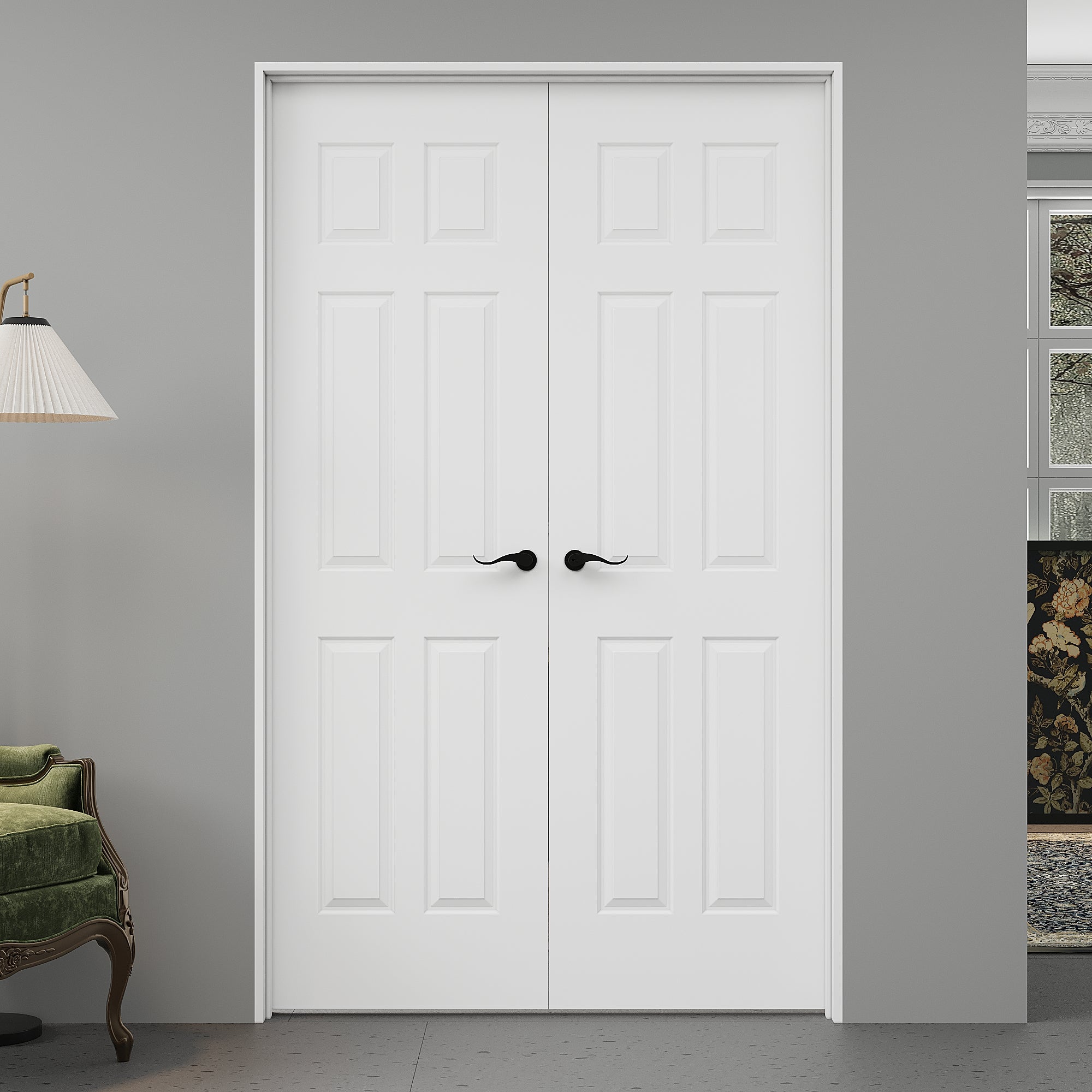 Interior 6 Panel Doors 6 Panel Double Doors with French Door, Molded Solid Core Door, Ready-to