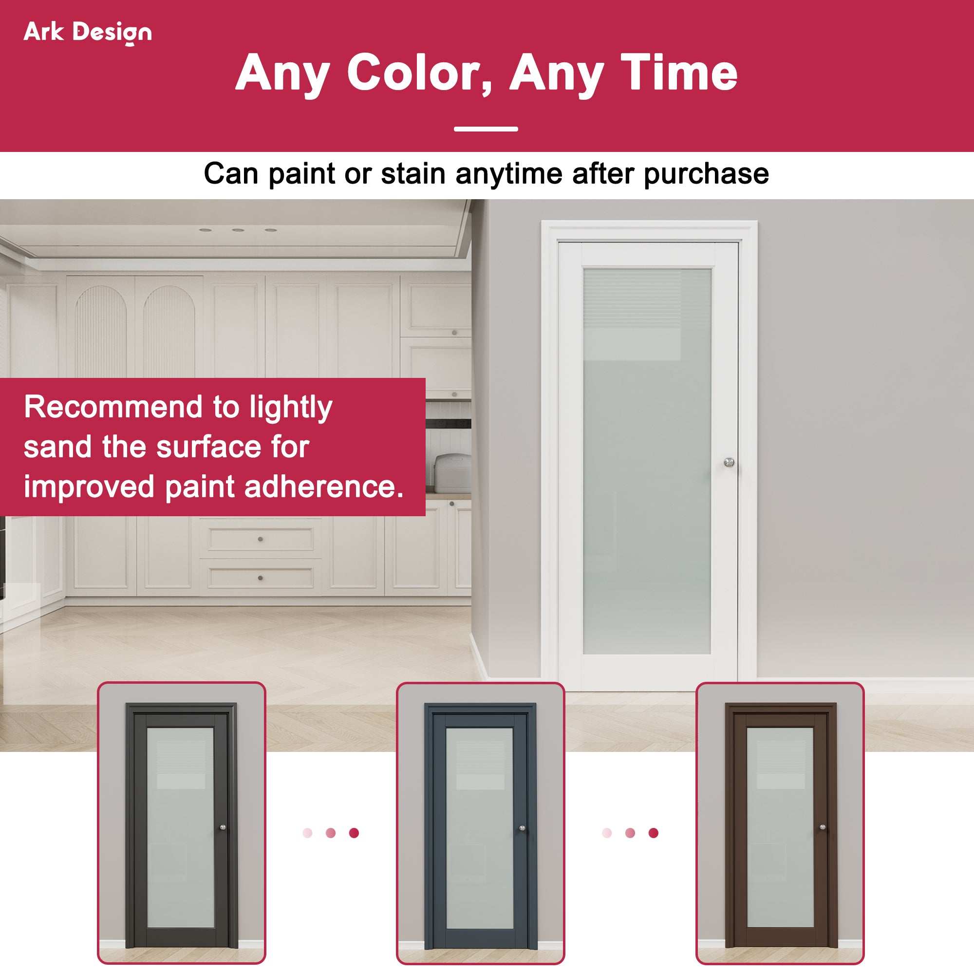 Ark Design Half Lite Tempered Frosted Glass Pocket Door with Hardware Kit & Soft Close & Frame, Solid Core MDF Wood & Paint-grade Finished, White