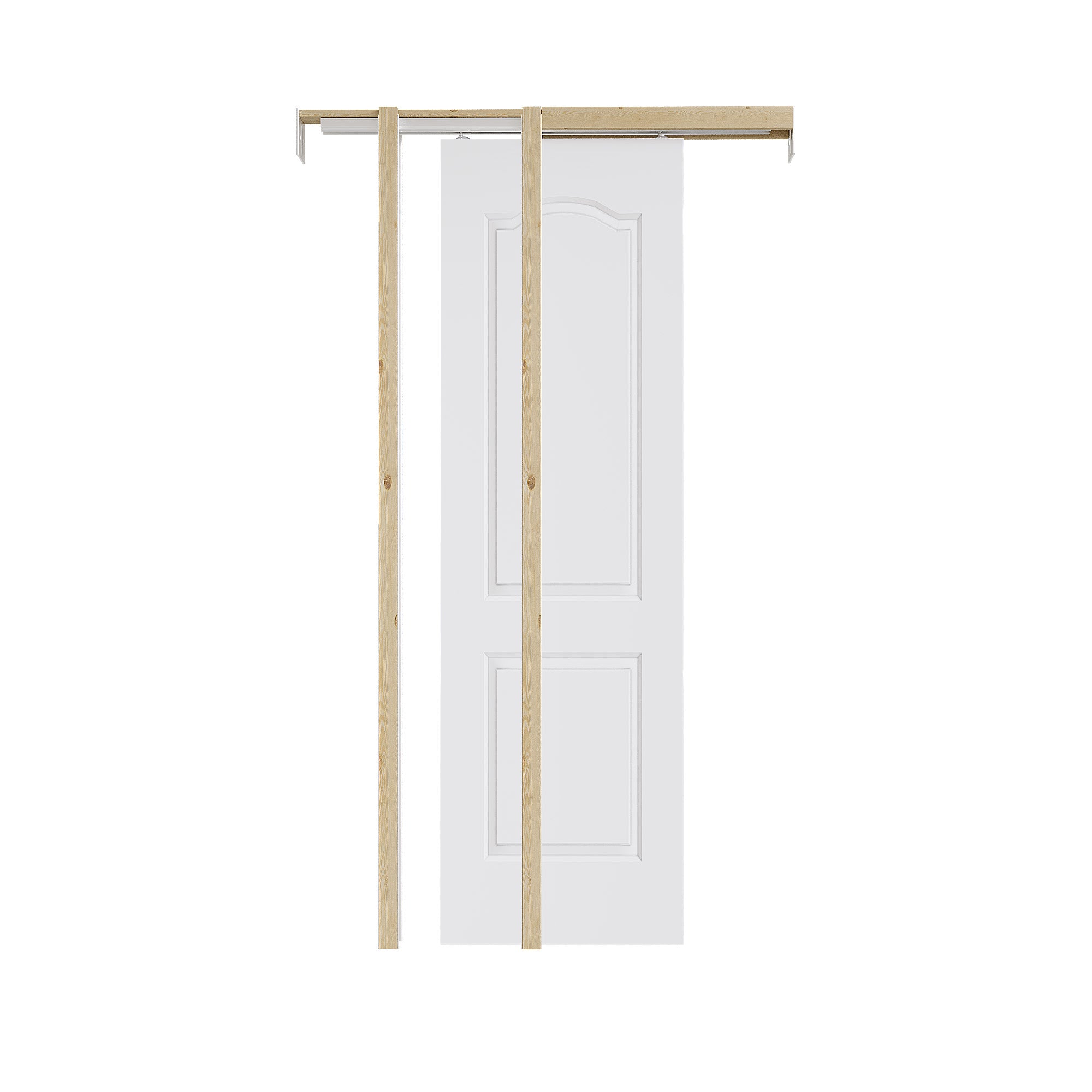 Ark Design Molded Arch Top 2 lite Panel Pocket Door with Hardware Kit & Soft Close & Frame, Solid Core MDF Wood & Paint-grade Finished, White