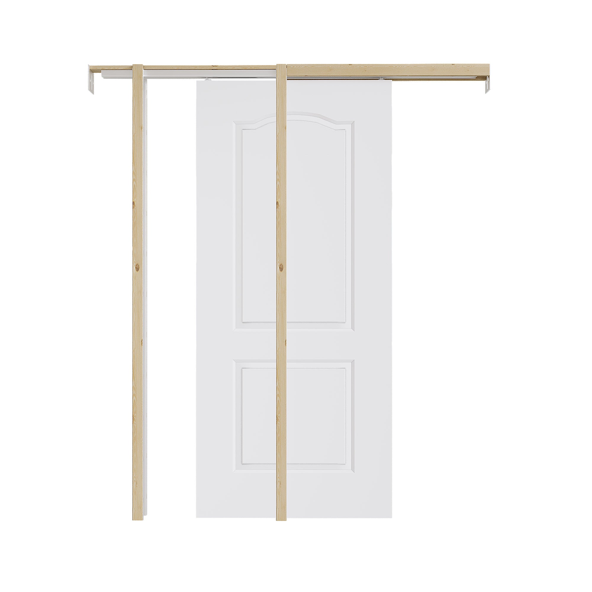 Ark Design Molded Arch Top 2 lite Panel Pocket Door with Hardware Kit & Soft Close & Frame, Solid Core MDF Wood & Paint-grade Finished, White