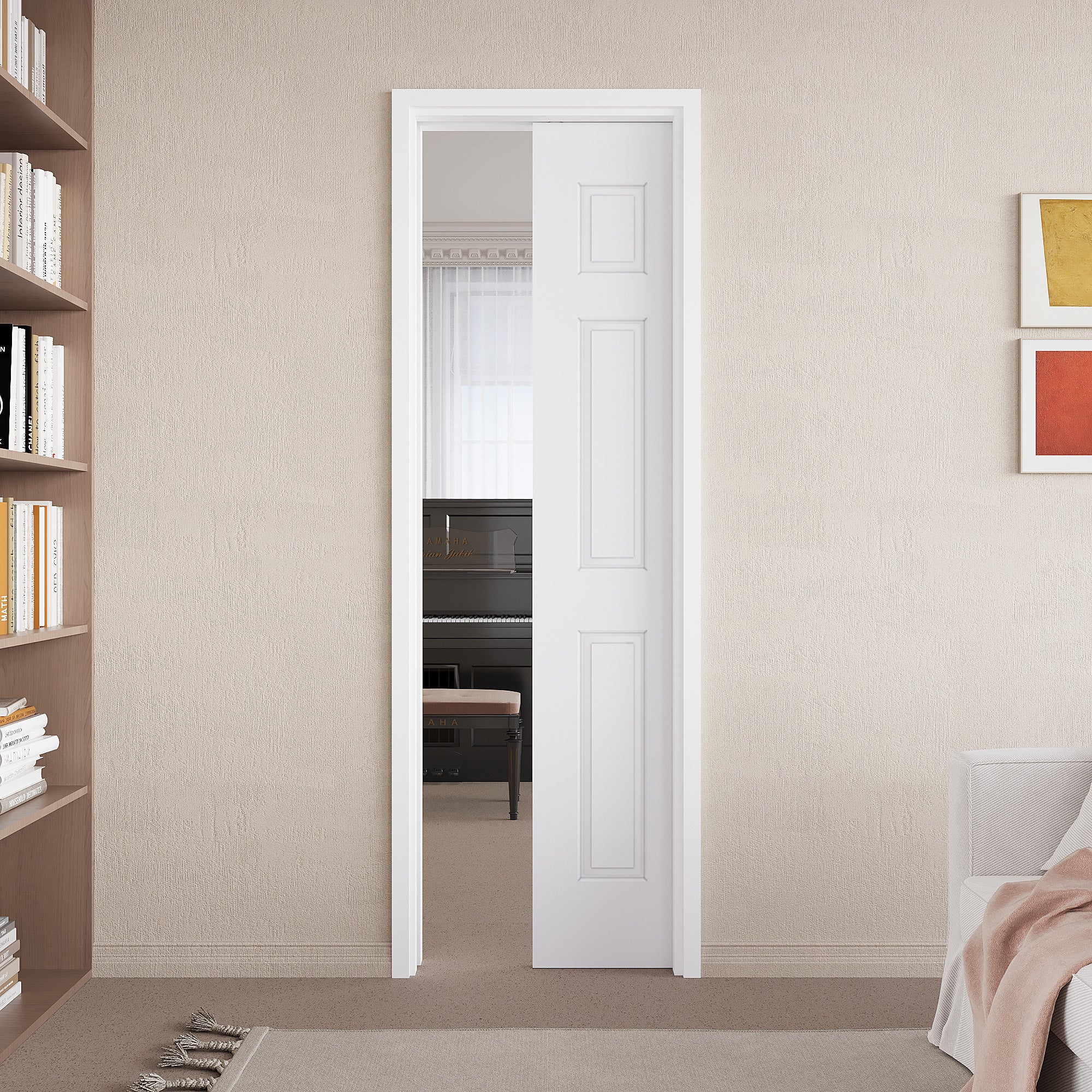 Ark Design Molded 6 Lite Panel Pocket Door with Hardware Kit & Soft Close & Frame, Solid Core MDF Wood & Paint-grade Finished, White