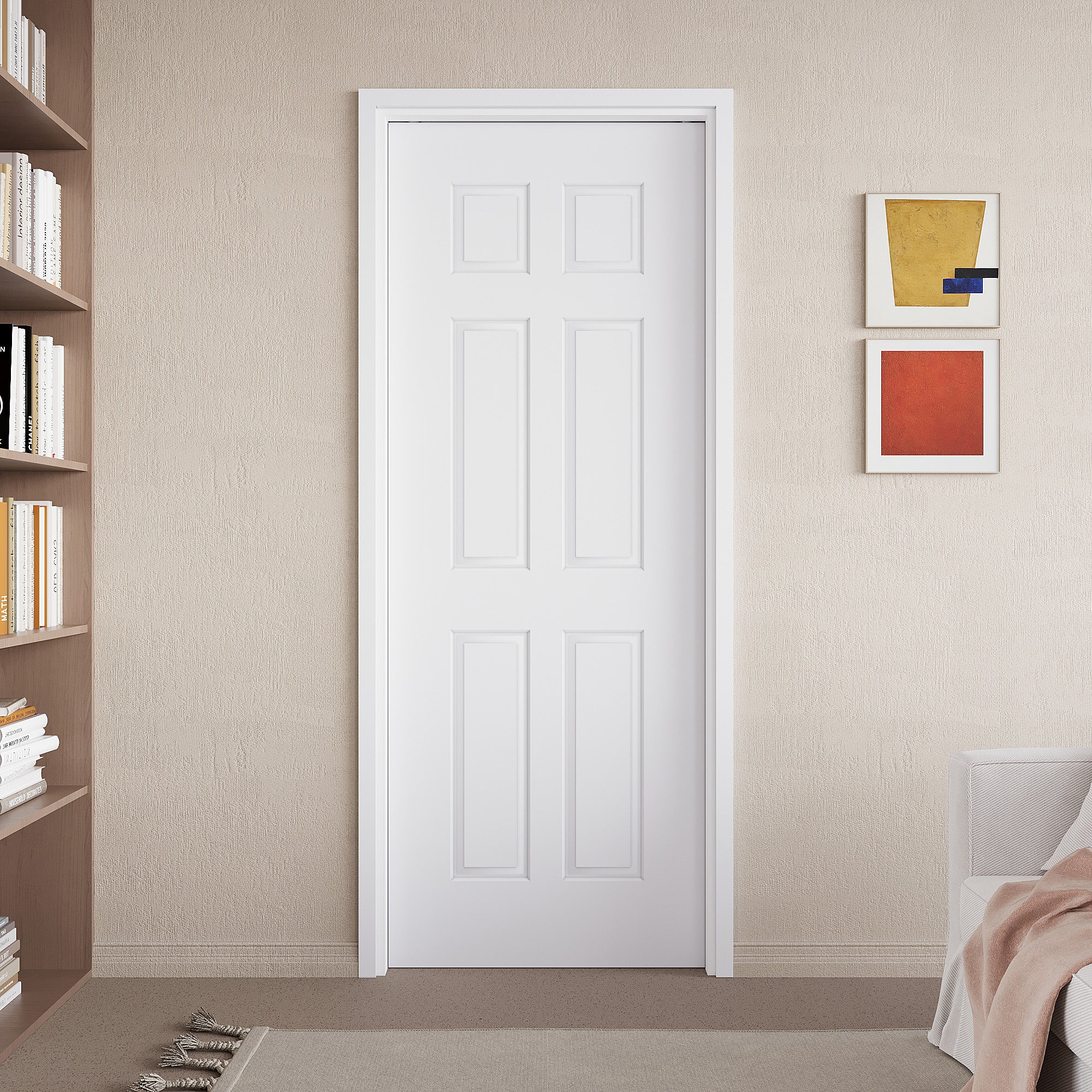 Ark Design Molded 6 Lite Panel Pocket Door with Hardware Kit & Soft Close & Frame, Solid Core MDF Wood & Paint-grade Finished, White