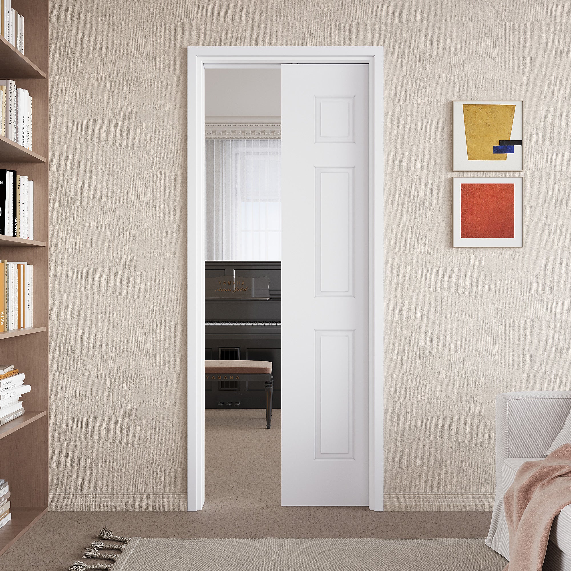 Ark Design Molded 6 Lite Panel Pocket Door with Hardware Kit & Soft Close & Frame, Solid Core MDF Wood & Paint-grade Finished, White
