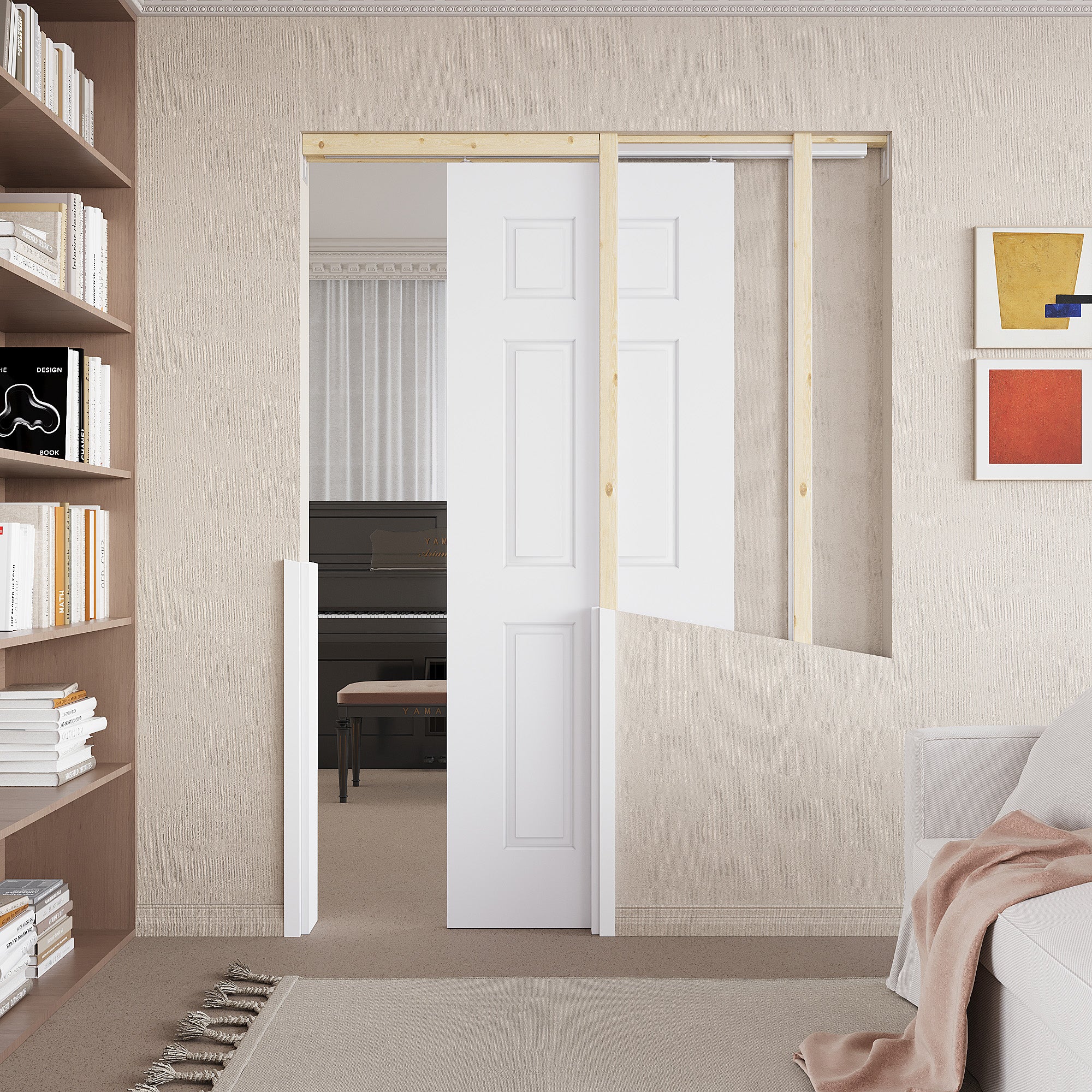 Ark Design Molded 6 Lite Panel Pocket Door with Hardware Kit & Soft Close & Frame, Solid Core MDF Wood & Paint-grade Finished, White