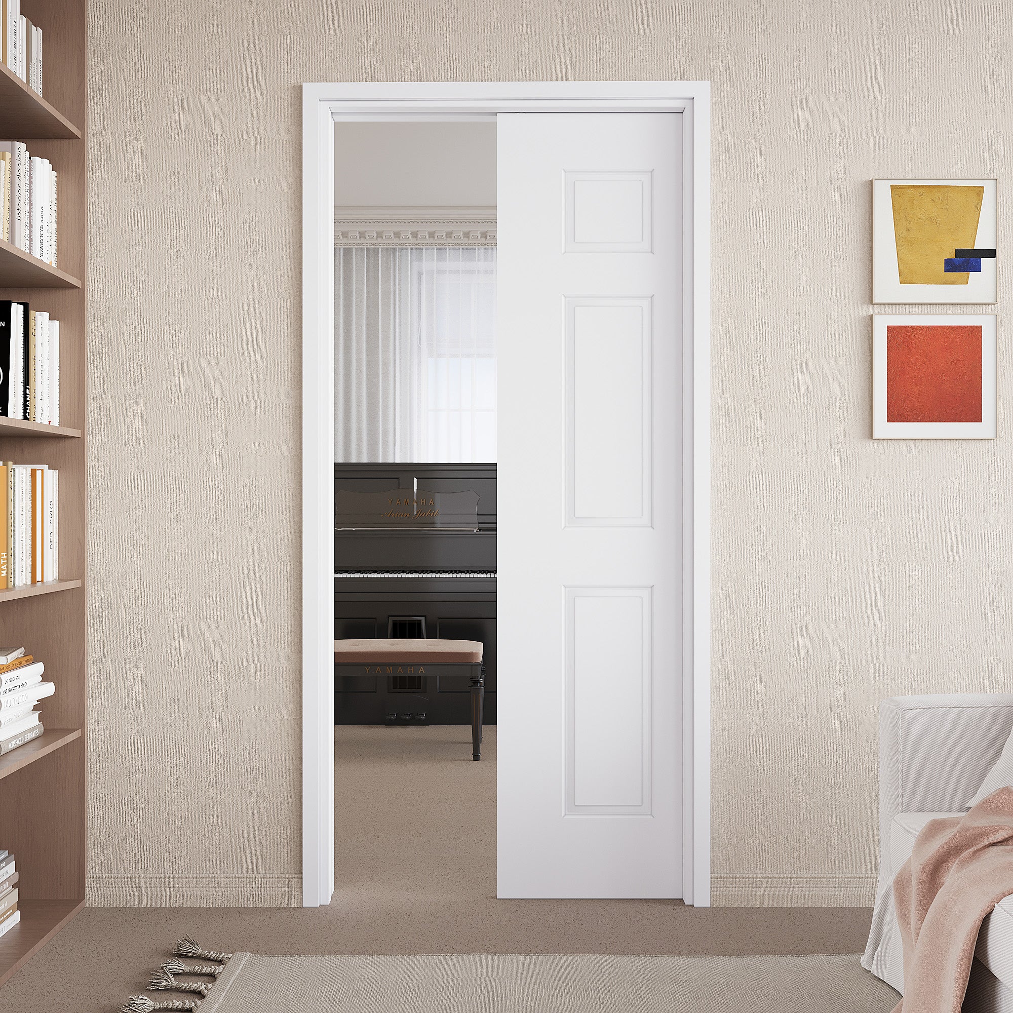 Ark Design Molded 6 Lite Panel Pocket Door with Hardware Kit & Soft Close & Frame, Solid Core MDF Wood & Paint-grade Finished, White