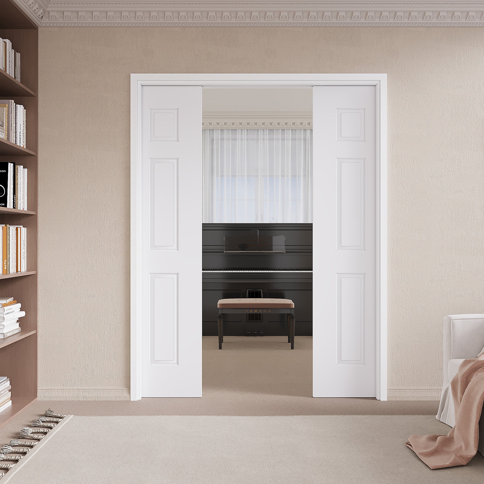 Ark Design Molded 6 Lite Panel Pocket Door with Hardware Kit & Soft Close & Frame, Solid Core MDF Wood & Paint-grade Finished, White