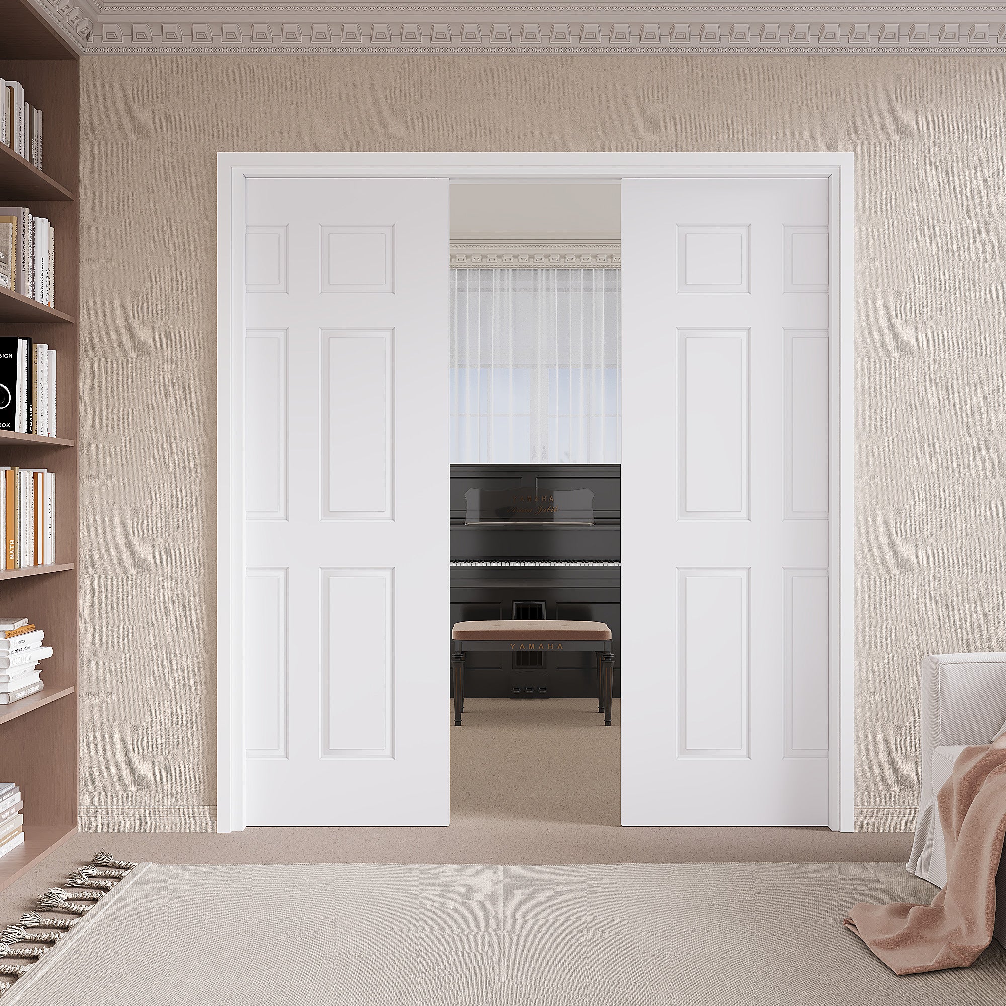 Ark Design Molded 6 Lite Panel Pocket Door with Hardware Kit & Soft Close & Frame, Solid Core MDF Wood & Paint-grade Finished, White