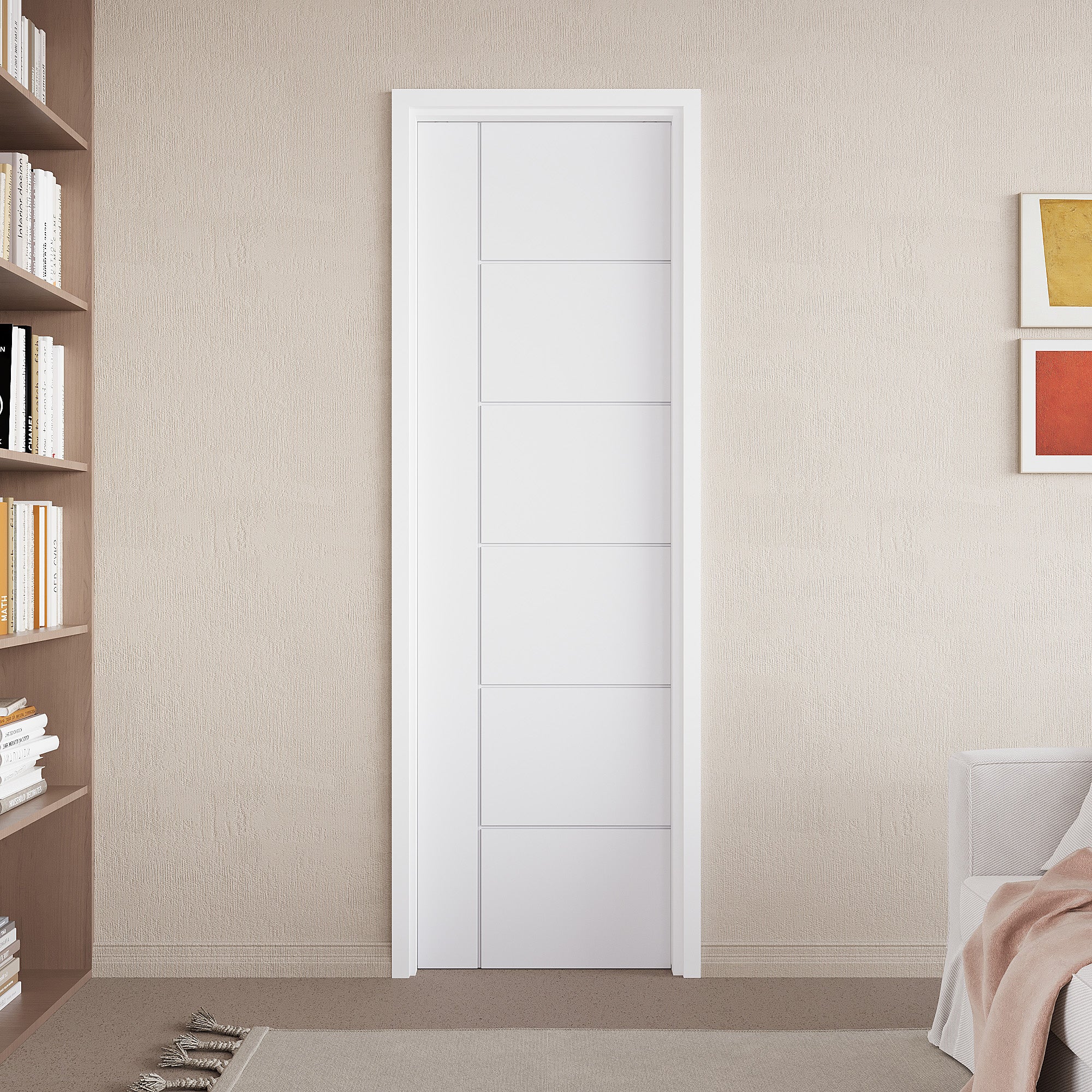 Ark Design Molded 6 Panel Modern Pocket Door with Hardware Kit & Soft Close & Frame, Solid Core MDF Wood & Paint-grade Finished, White